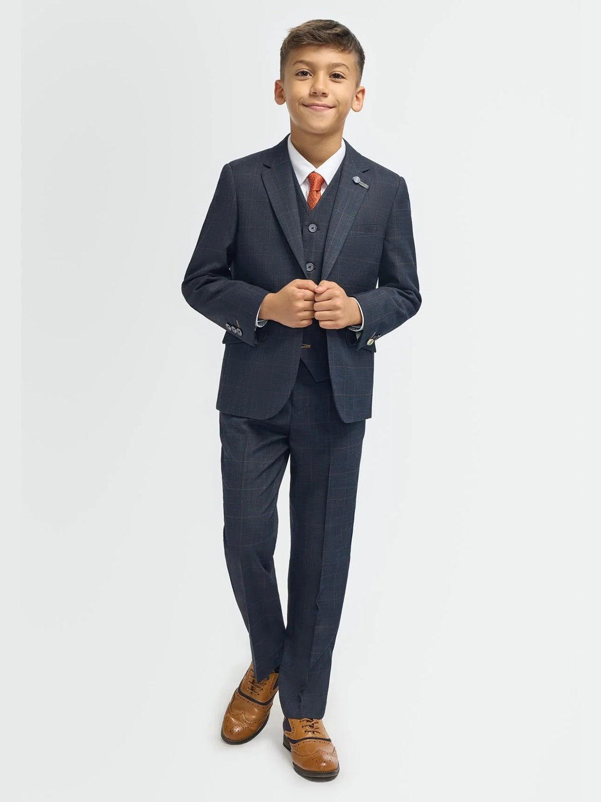 House of Cavani – Boys Navy Blue 3 Piece Suit Windowpane Check Torini CAVANI