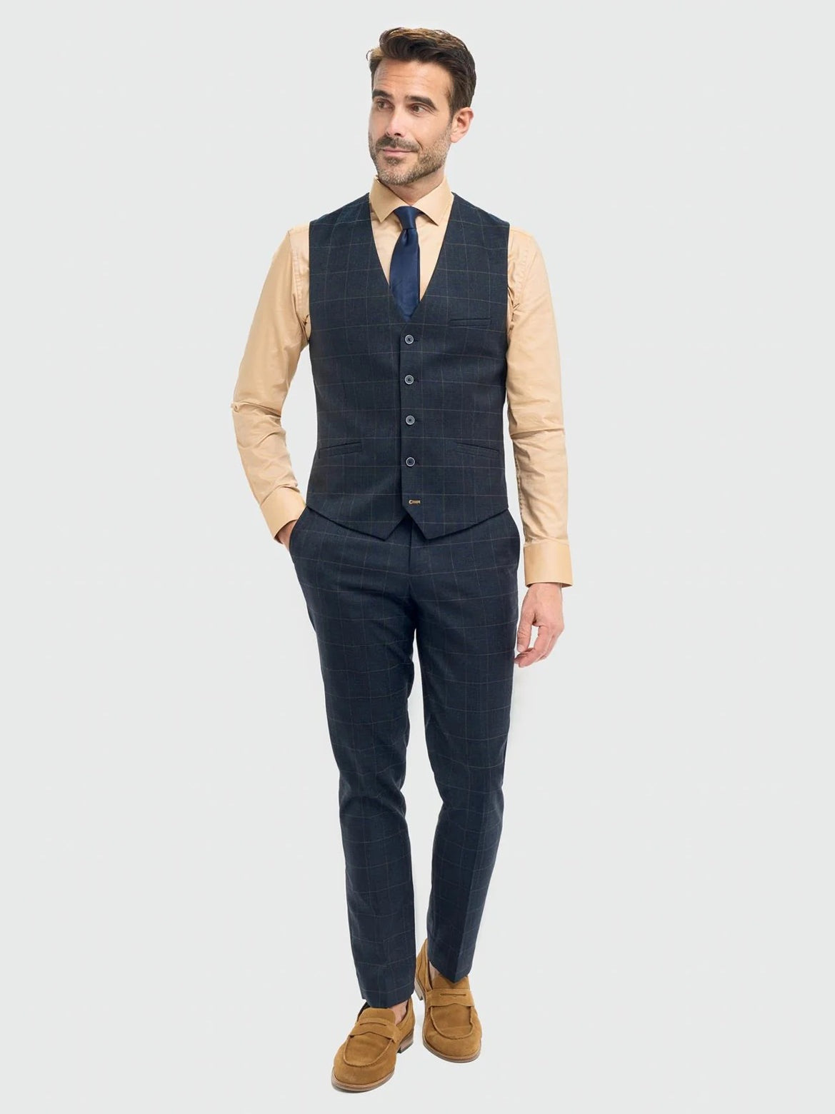 House of Cavani – Torino Navy Check Tailored Waistcoat CAVANI