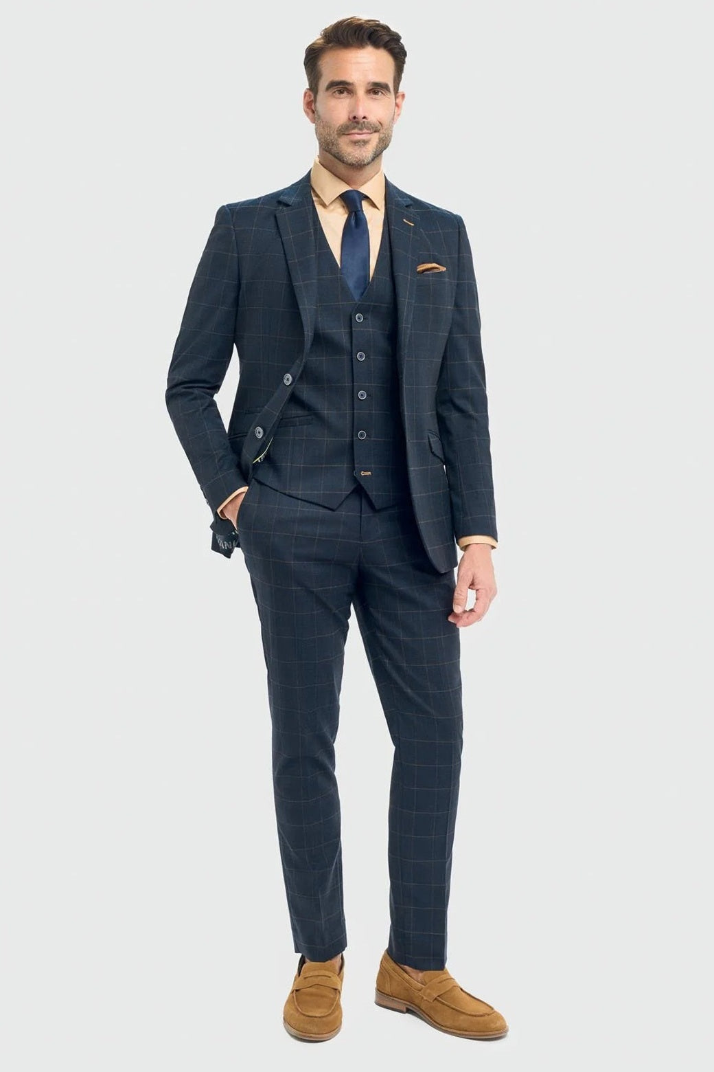 Cavani – Torino Windowpane Checked Blazer – Navy Blue CAVANI