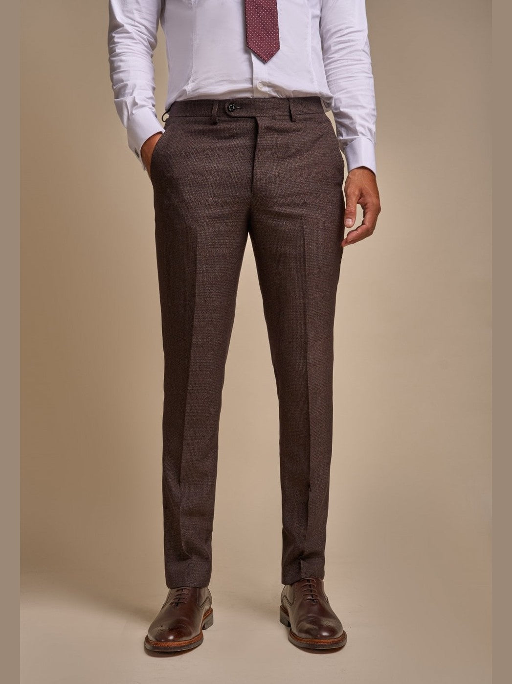 CARIDI – BROWN CHECK TAILORED FIT TROUSERS CAVANI