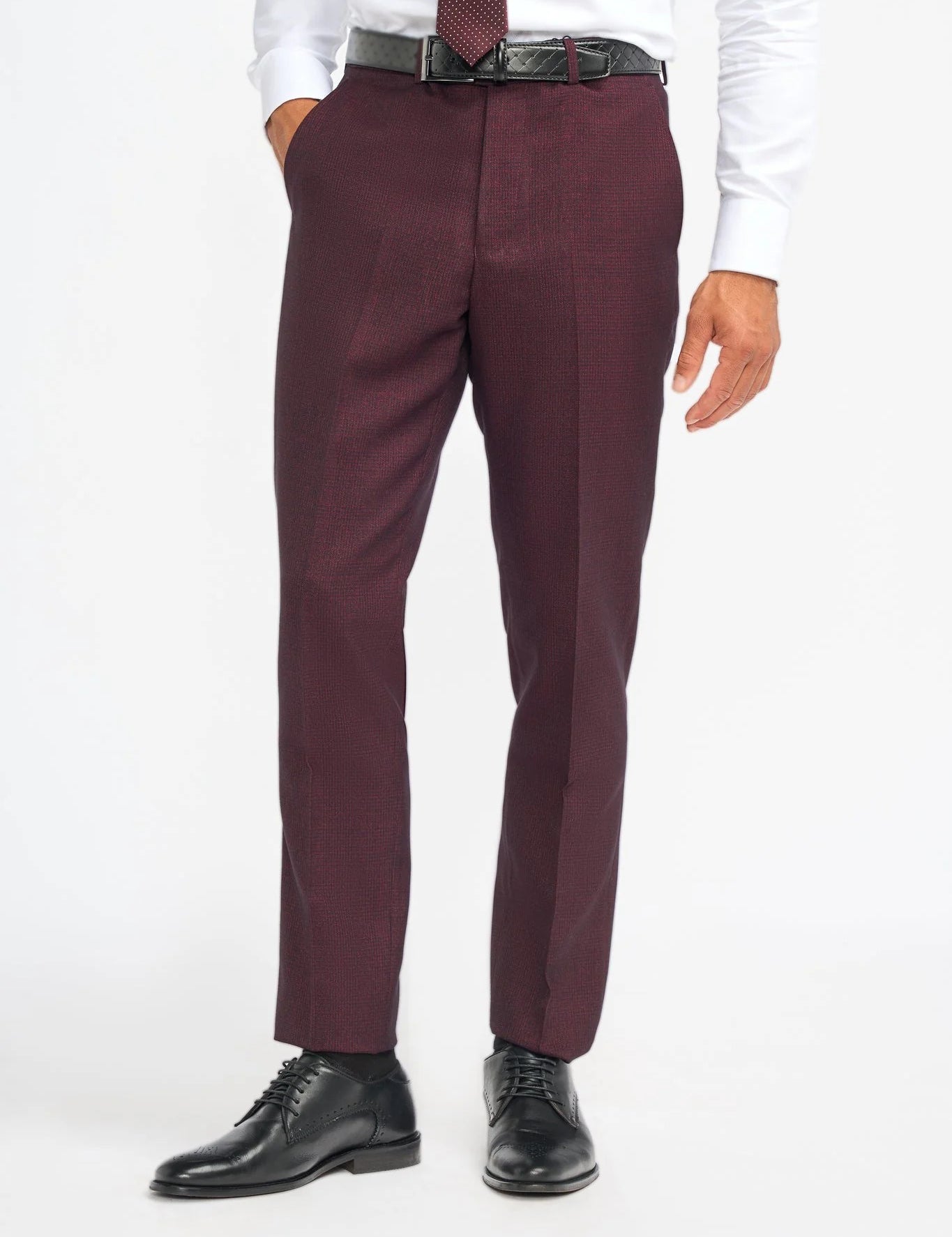 CARIDI MENS WINE 3 PIECE TAILORED CHECK SUIT CAVANI