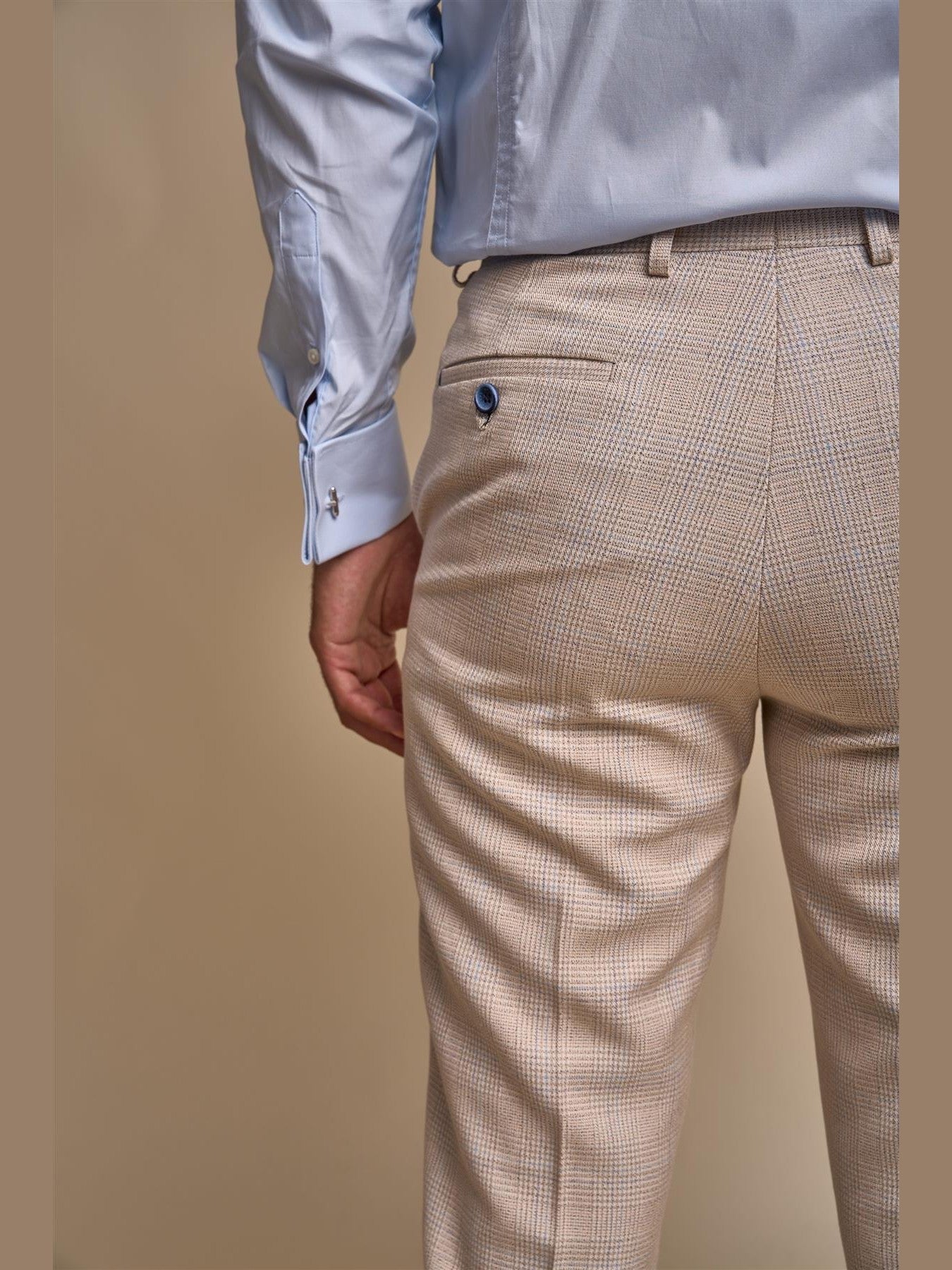 MENS CARIDI BEIGE TAILORED FIT THREE PIECE SUIT CAVANI