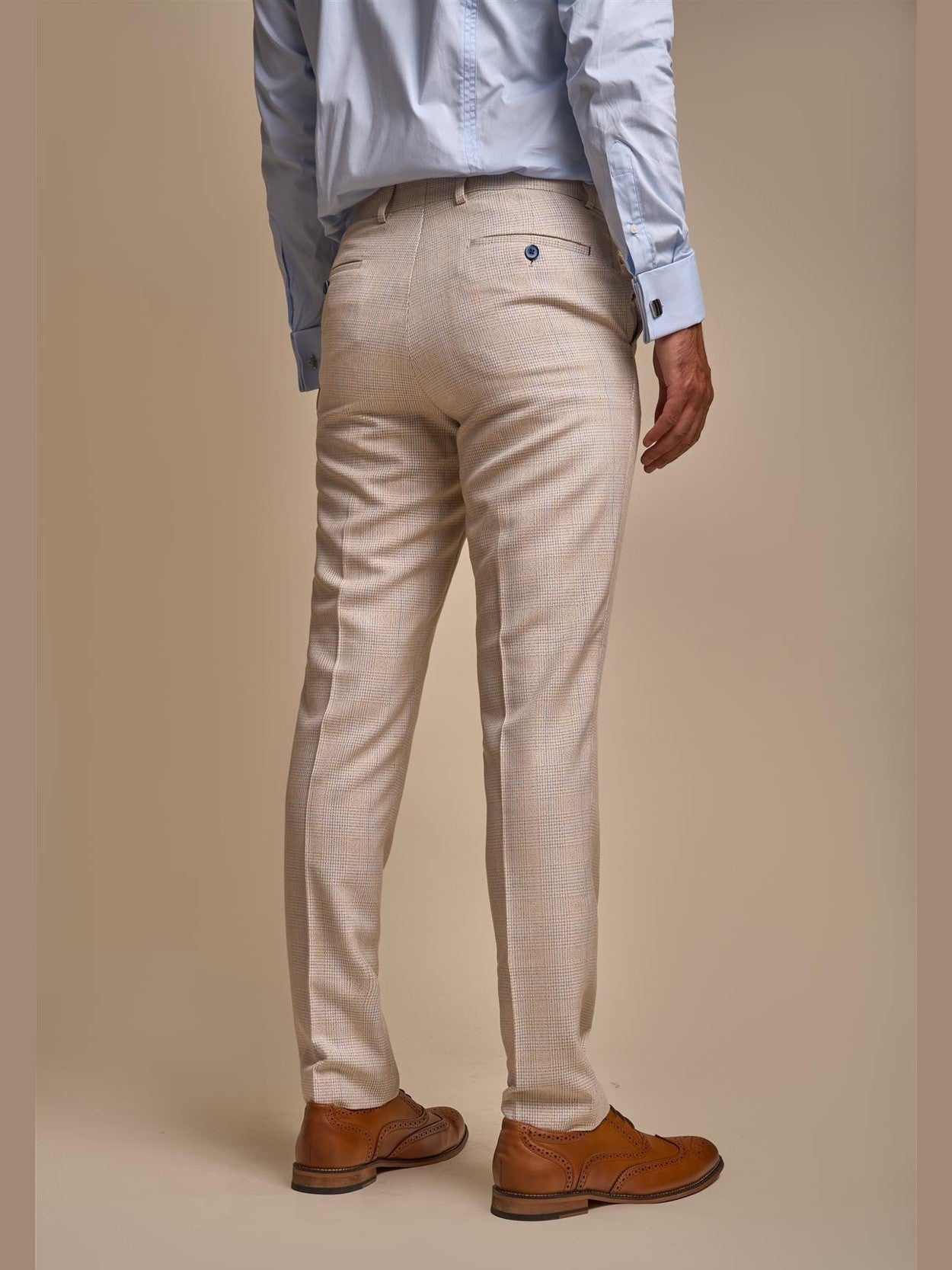 MENS CARIDI BEIGE TAILORED FIT THREE PIECE SUIT CAVANI