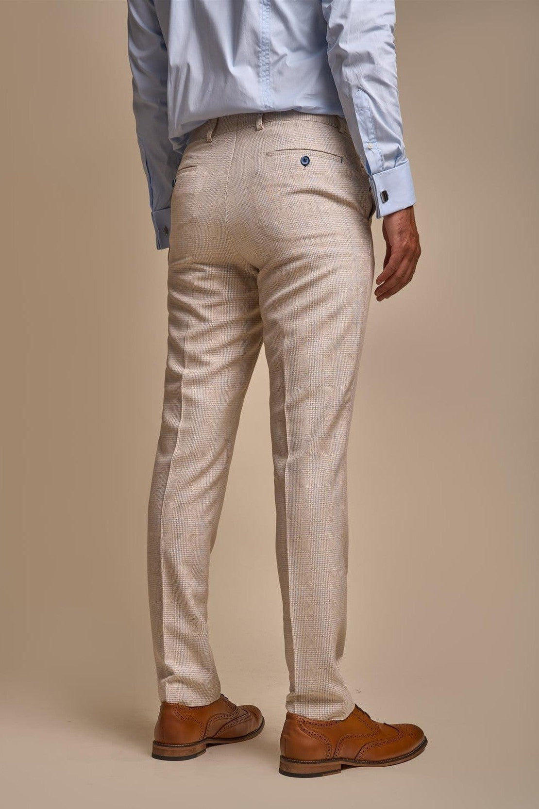 MENS CARIDI BEIGE TAILORED FIT THREE PIECE SUIT CAVANI