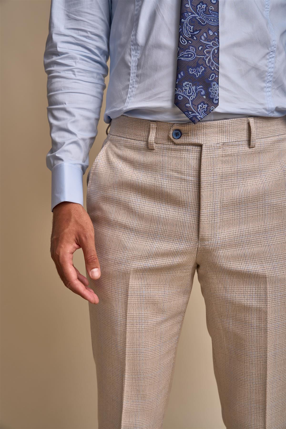 CARIDI - BEIGE CHECK TROUSERS CAVANI