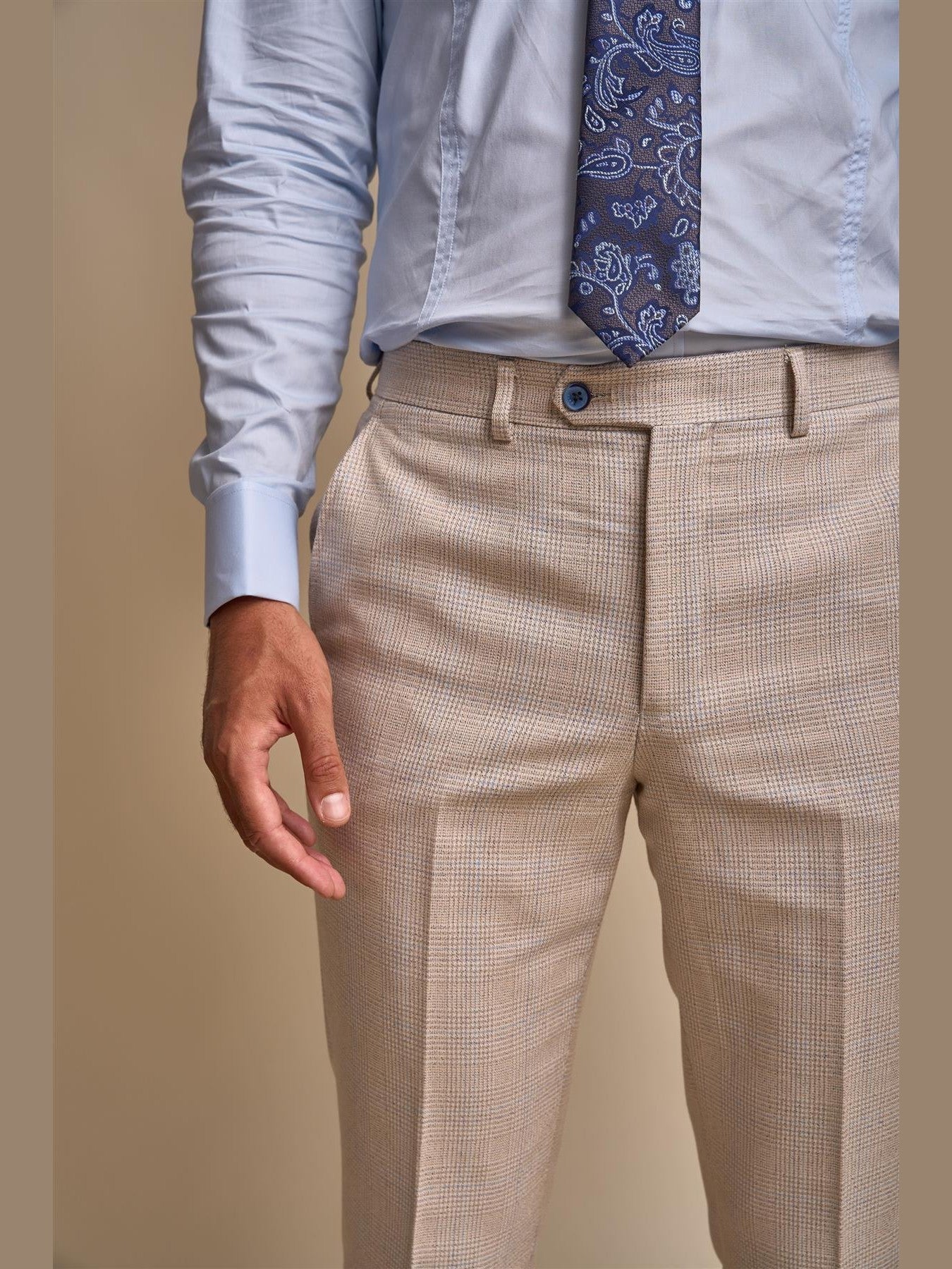 MENS CARIDI BEIGE TAILORED FIT THREE PIECE SUIT CAVANI