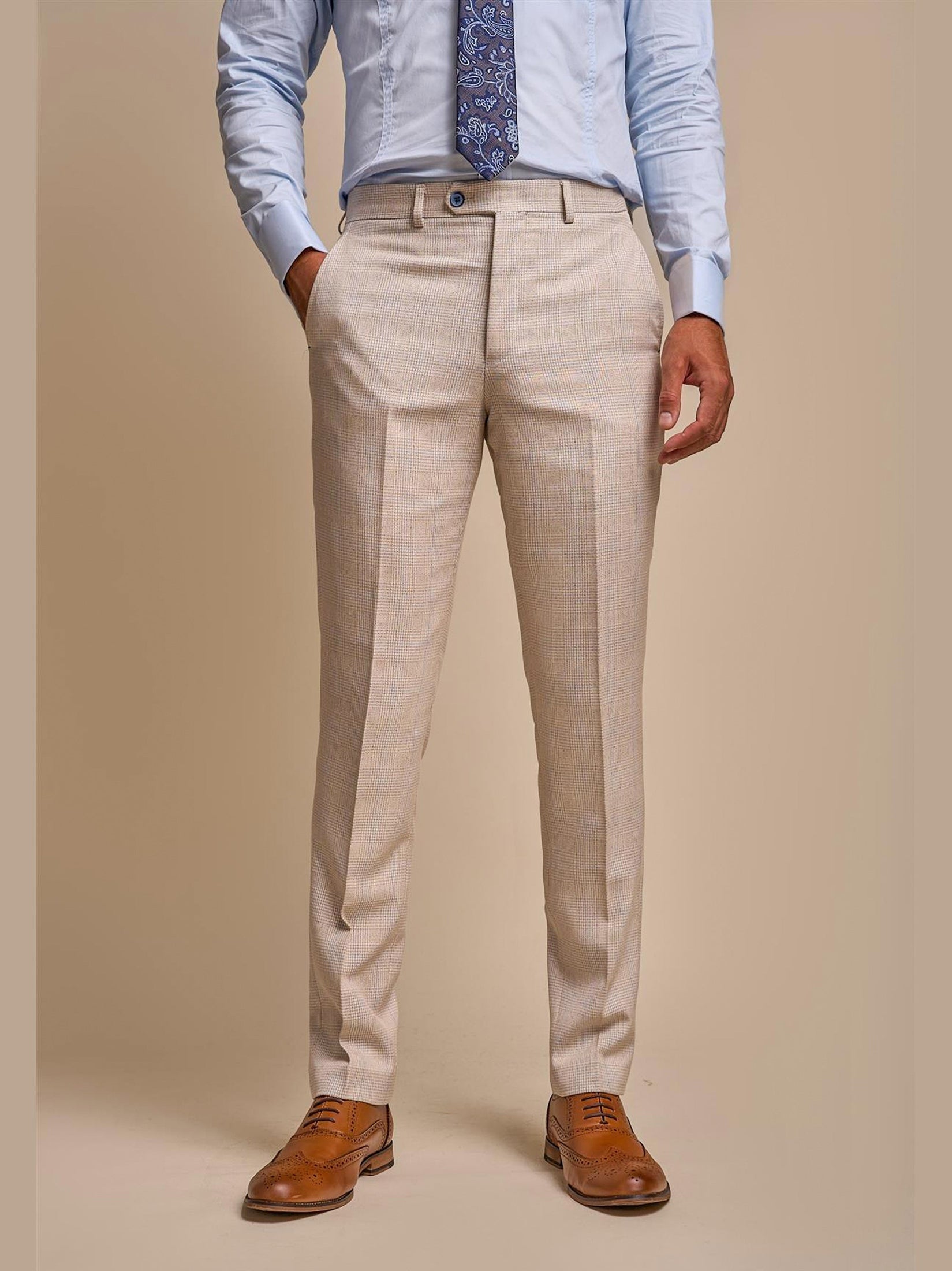 MENS CARIDI BEIGE TAILORED FIT THREE PIECE SUIT CAVANI