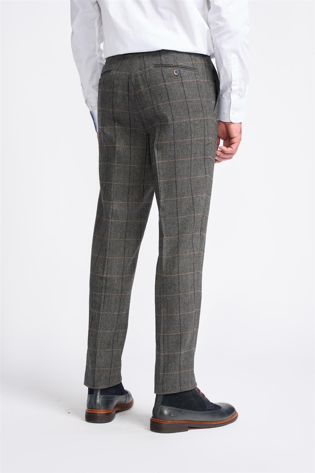 ALBERT - TWEED CHECK GREY TROUSERS CAVANI