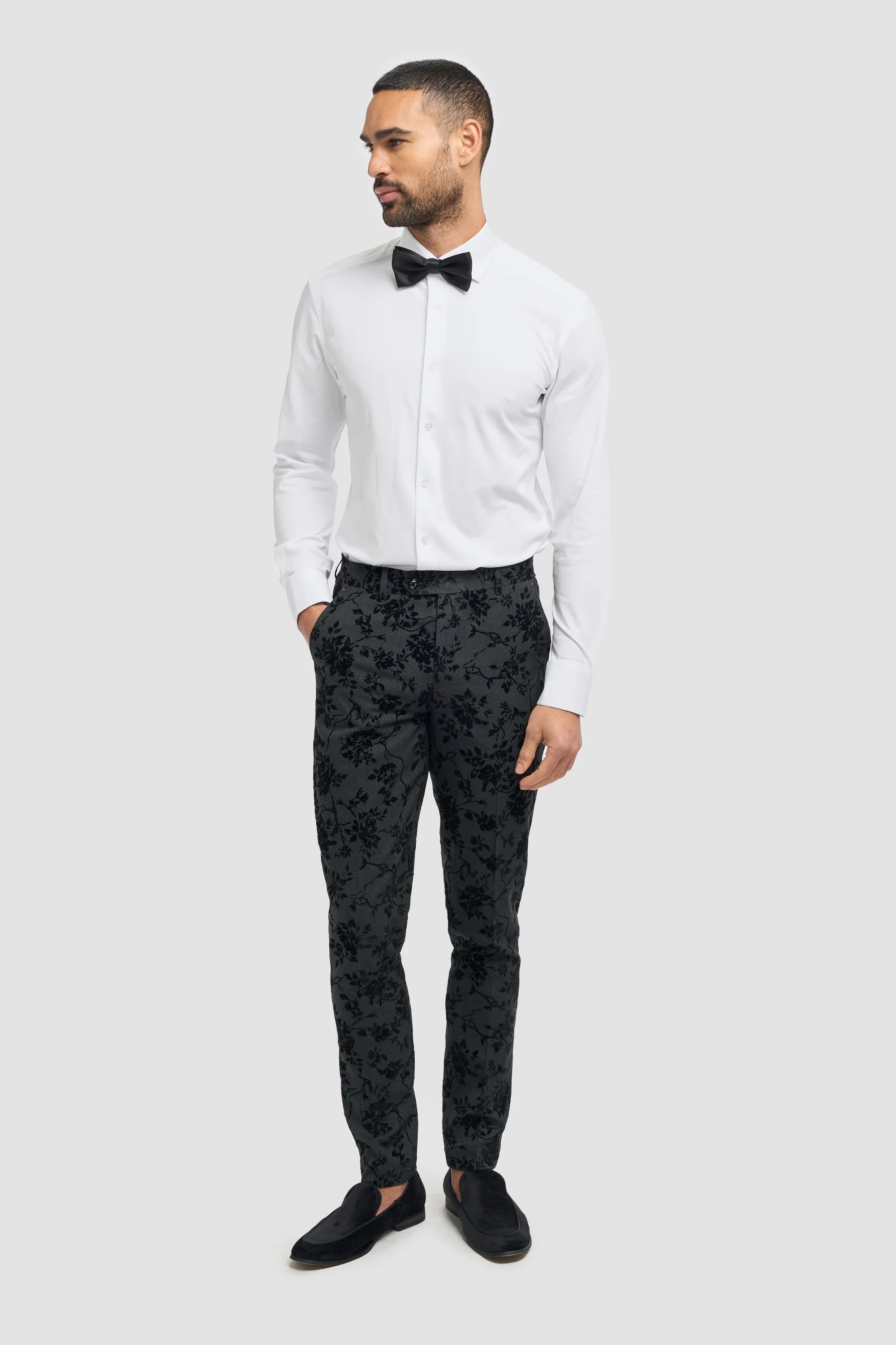 Cavani Georgi Black Velvet Floral Suit Trousers