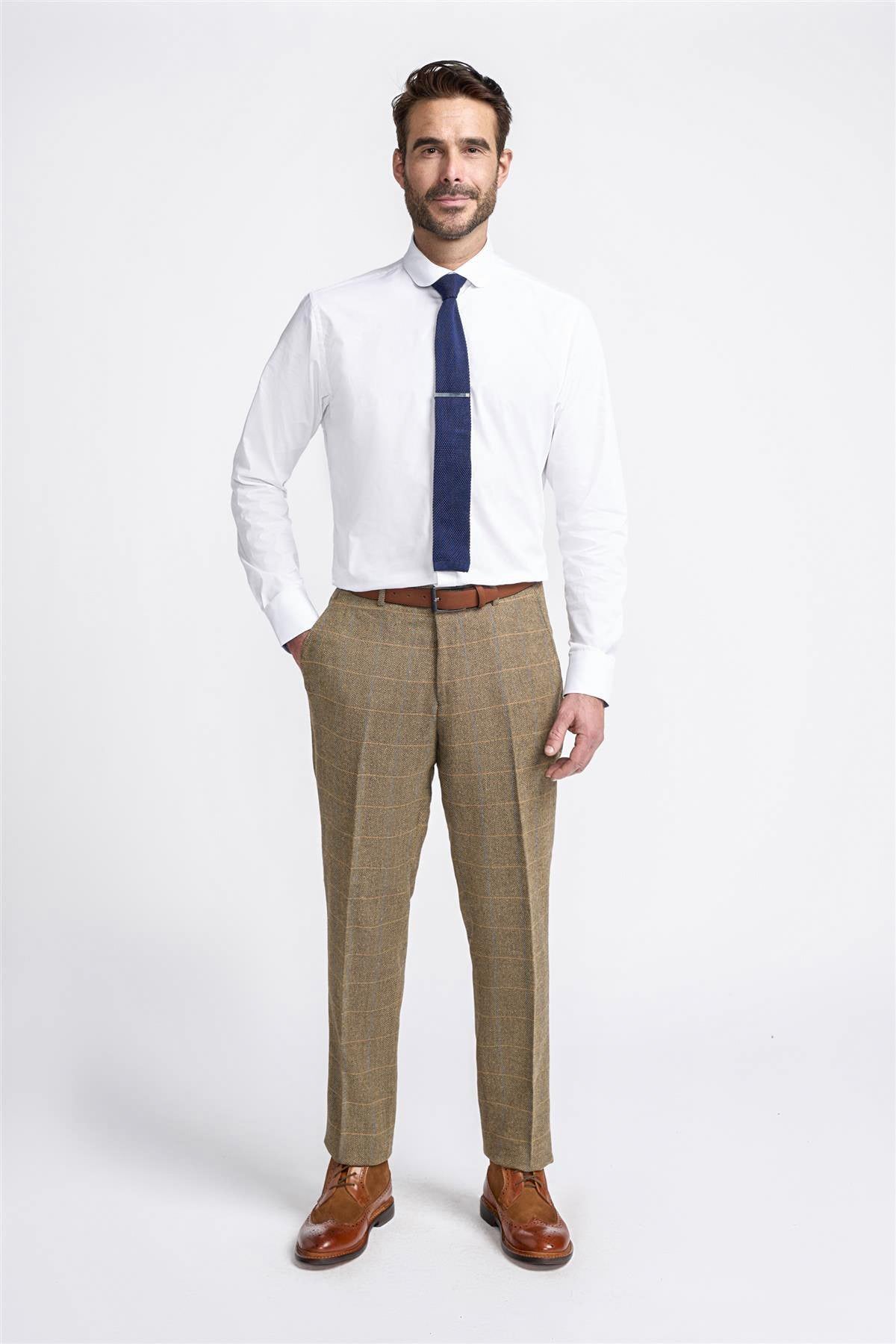ALBERT - TWEED CHECK BROWN TROUSERS CAVANI
