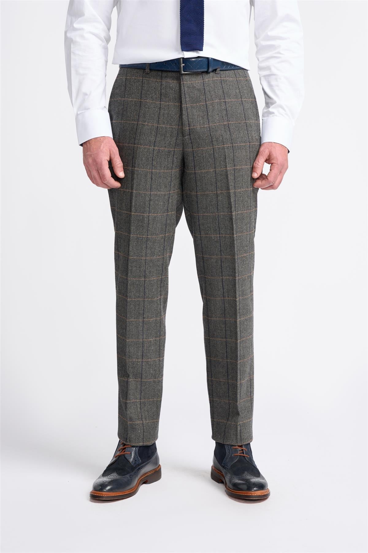 ALBERT - TWEED CHECK GREY TROUSERS CAVANI