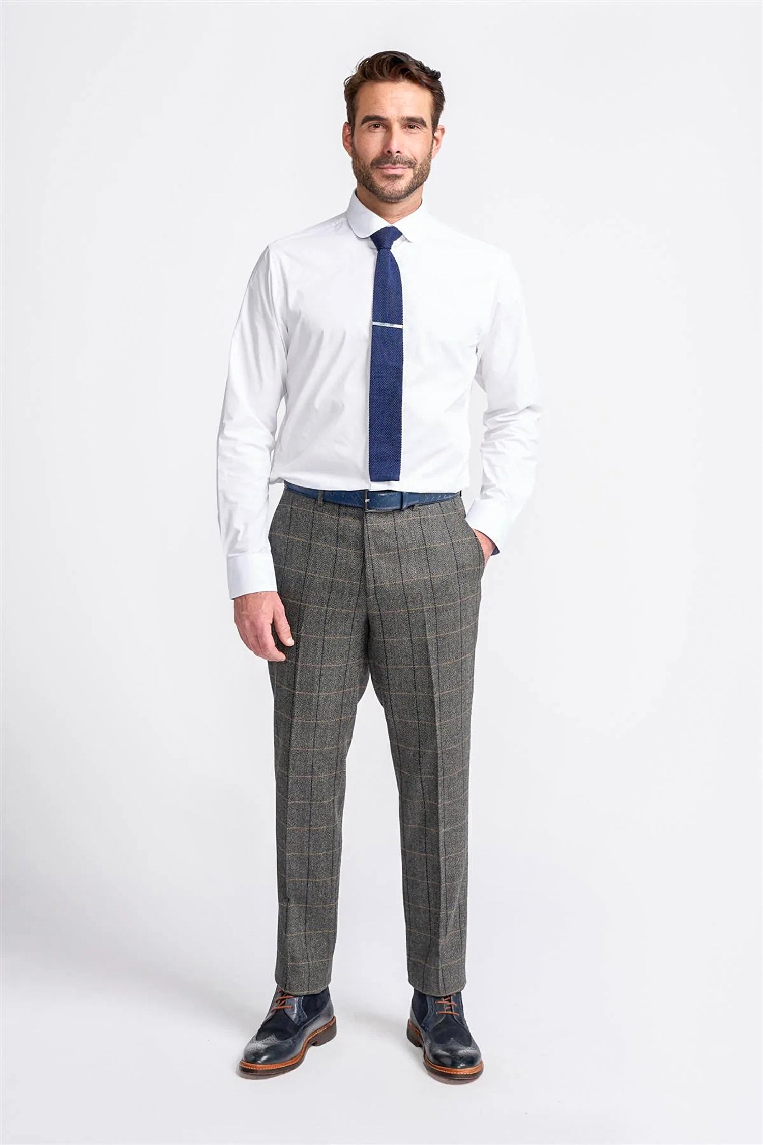 ALBERT - TWEED CHECK GREY TROUSERS CAVANI