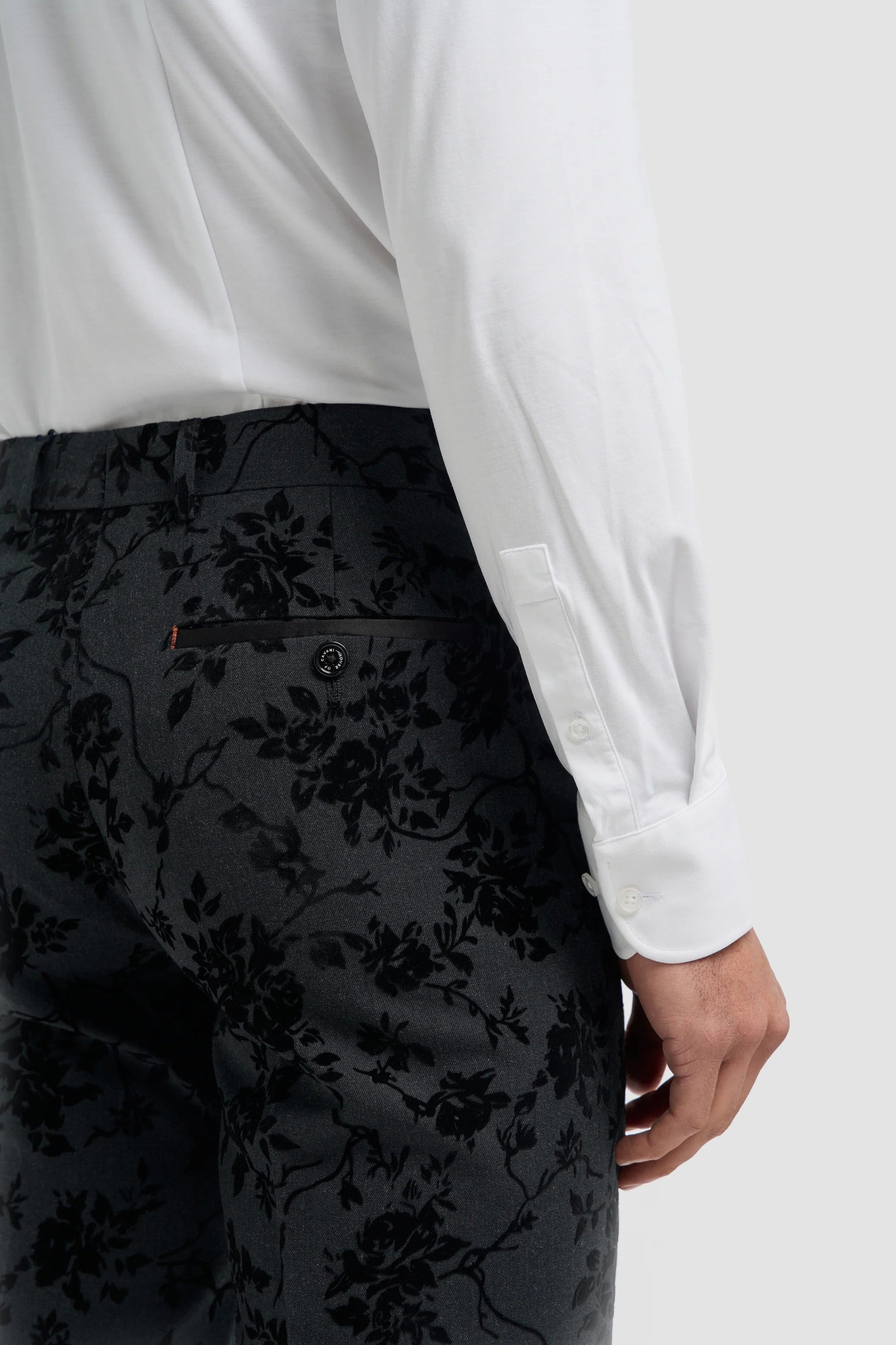 Cavani Georgi Black Velvet Floral Suit Trousers