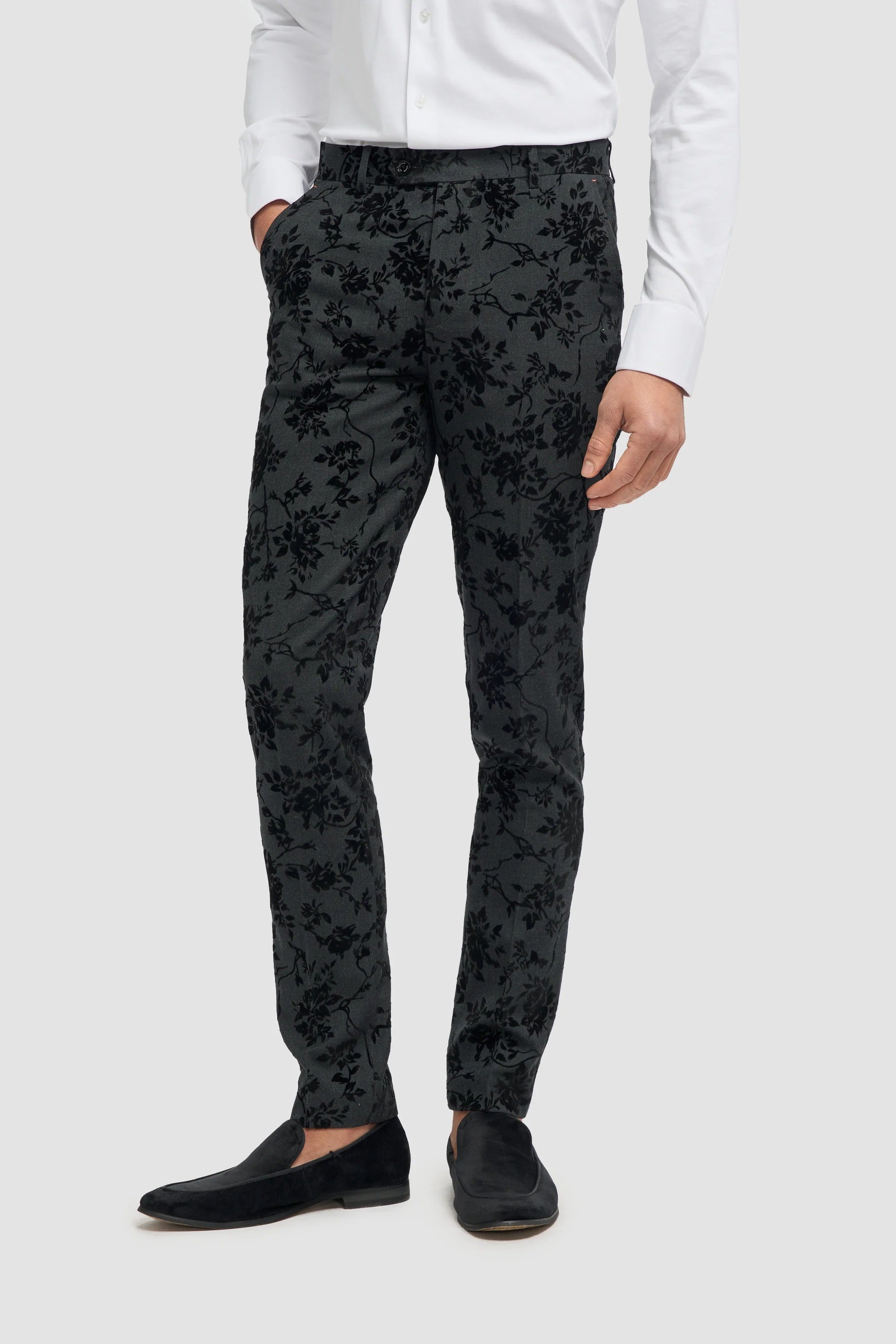 Cavani Georgi Black Velvet Floral Suit Trousers