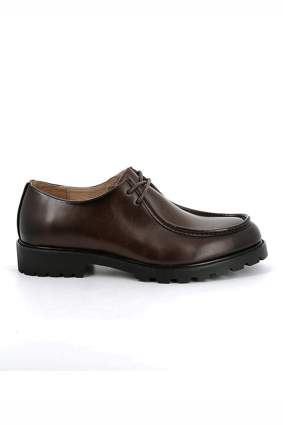 Brown Faux Leather Moc Toe Derby Shoes Classic Lace-Up