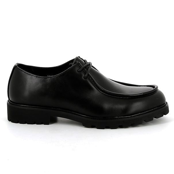 Black Faux Leather Moc Toe Derby Shoes Classic Lace-Up