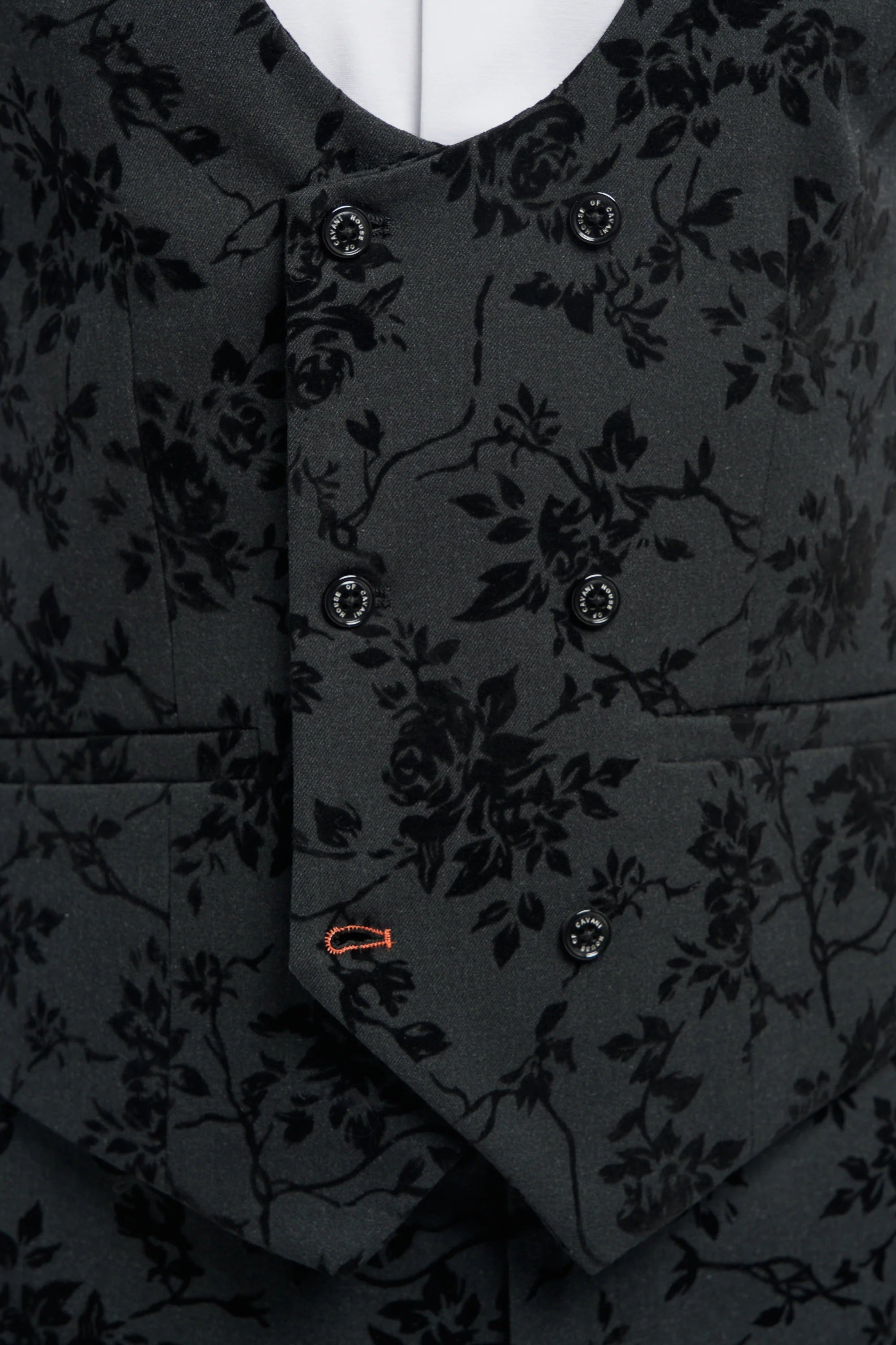 Cavani Georgi Black Floral Waistcoat Velvet Embossed