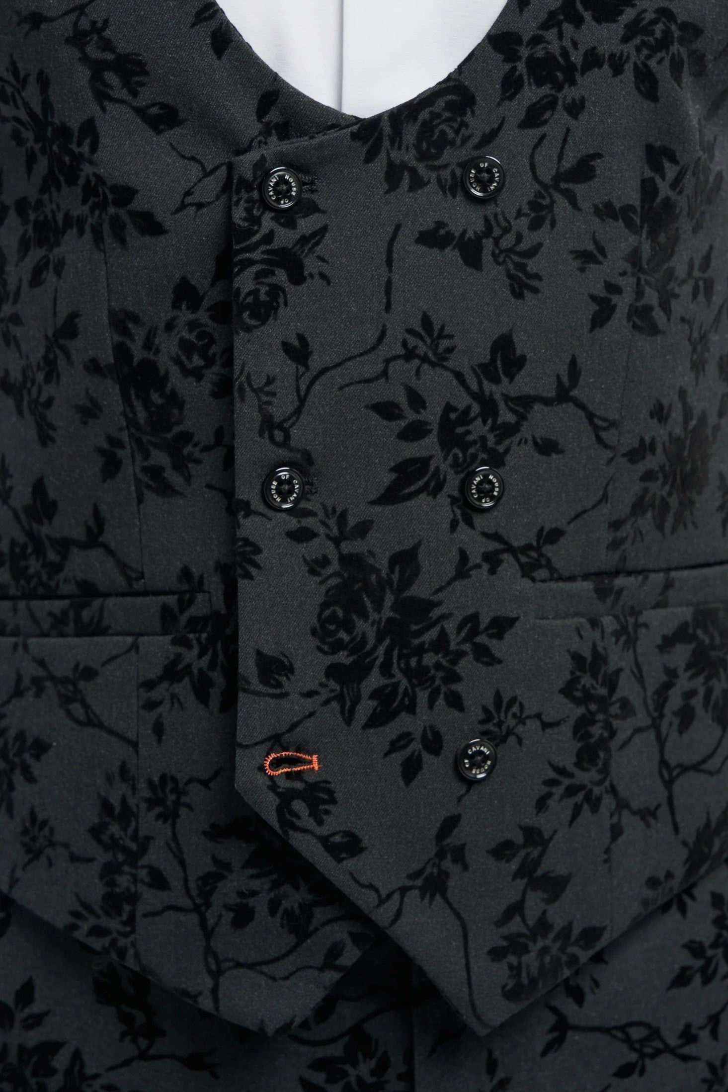 Cavani Georgi Black Floral Waistcoat Velvet Embossed