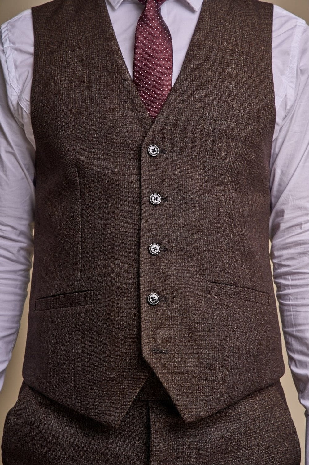 CARIDI – BROWN CHECK TAILORED FIT WAISTCOAT CAVANI