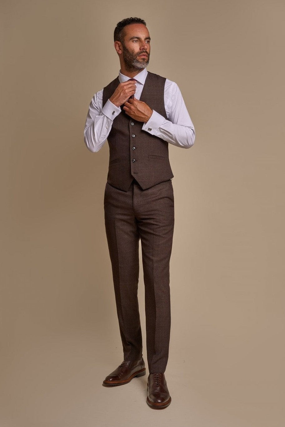 CARIDI – BROWN CHECK TAILORED FIT WAISTCOAT CAVANI
