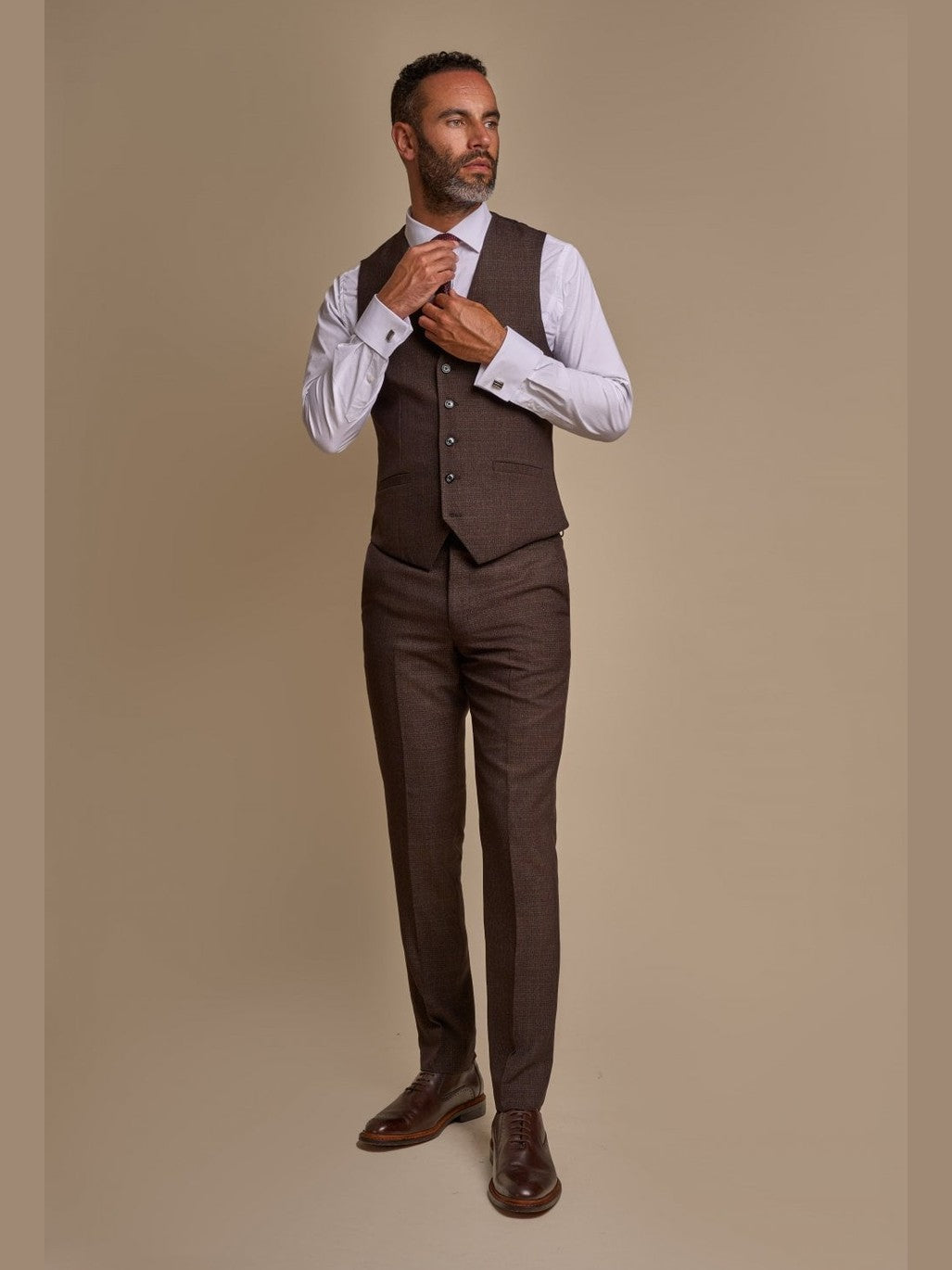CARIDI – BROWN CHECK TAILORED FIT WAISTCOAT CAVANI