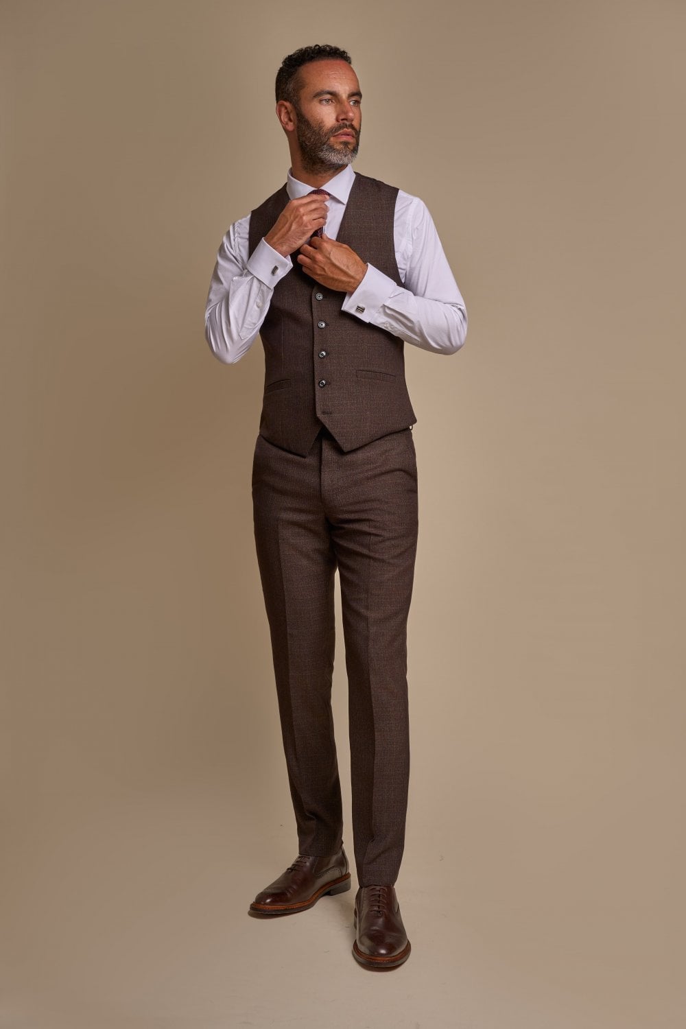 CARIDI – BROWN CHECK TAILORED FIT WAISTCOAT CAVANI