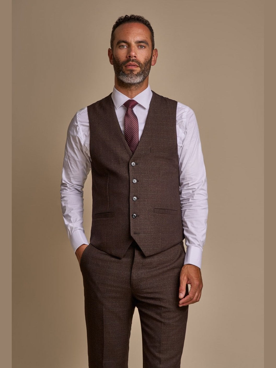 CARIDI – BROWN CHECK TAILORED FIT WAISTCOAT CAVANI