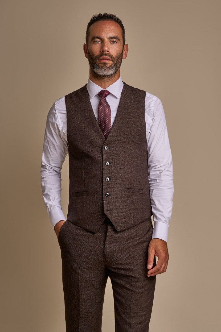CARIDI – BROWN CHECK TAILORED FIT WAISTCOAT CAVANI