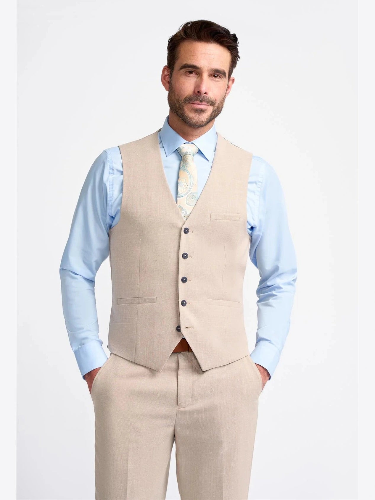 MIAMI – STONE LINEN BLEND TAILORED WAISTCOAT CAVANI