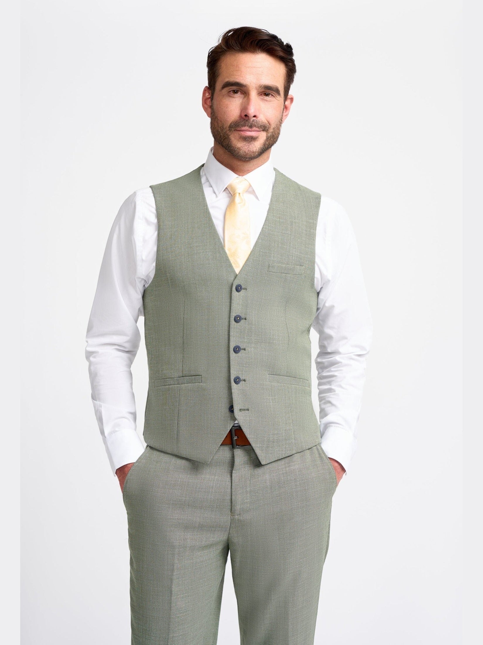 MIAMI – TAILORED FIT LINEN BLEND SAGE GREEN 3 PIECE SUIT CAVANI