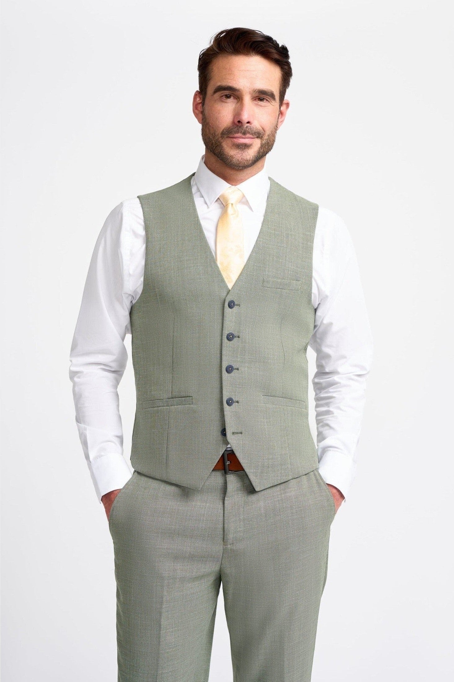 MIAMI – TAILORED FIT LINEN BLEND SAGE GREEN 3 PIECE SUIT CAVANI