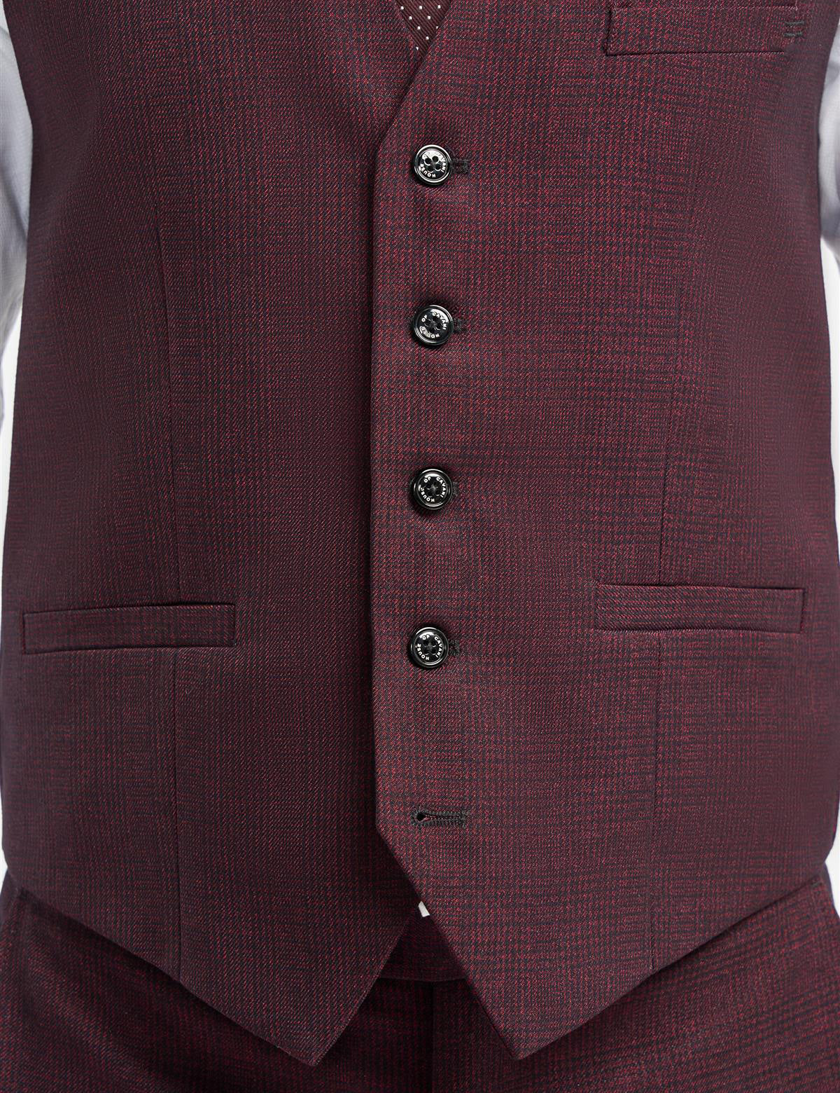 CARIDI MENS WINE 3 PIECE TAILORED CHECK SUIT CAVANI