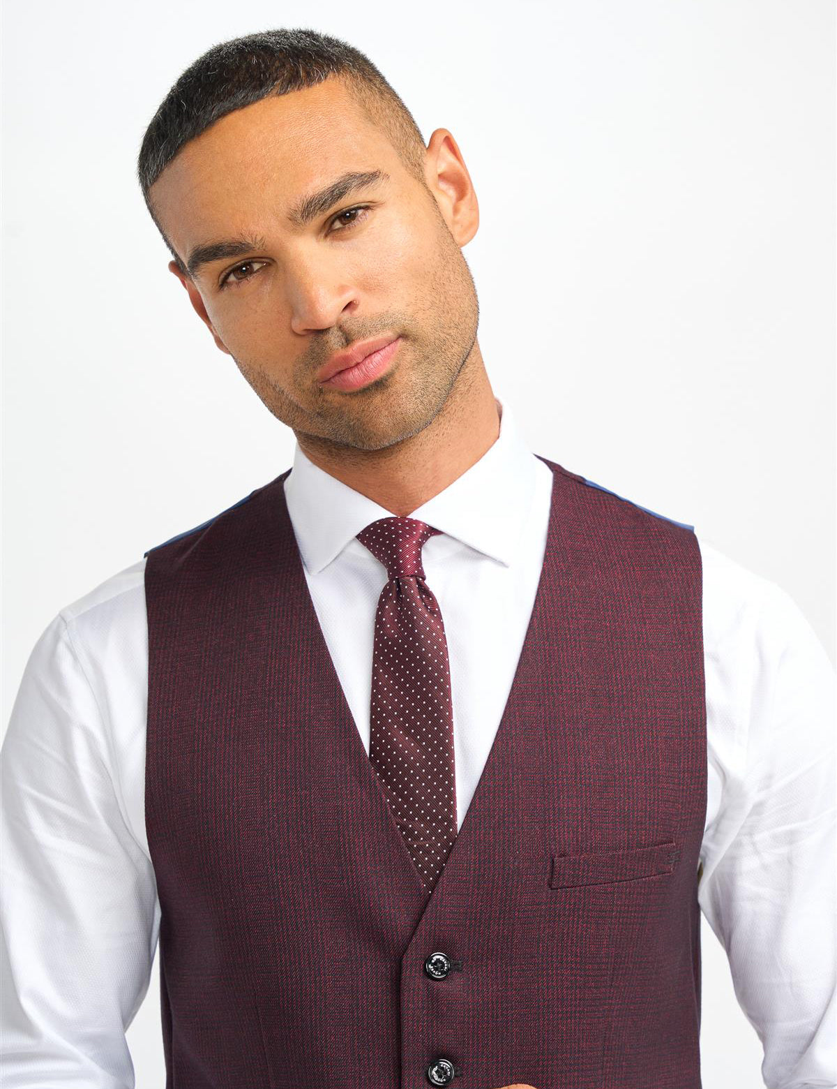 CARIDI MENS WINE 3 PIECE TAILORED CHECK SUIT CAVANI