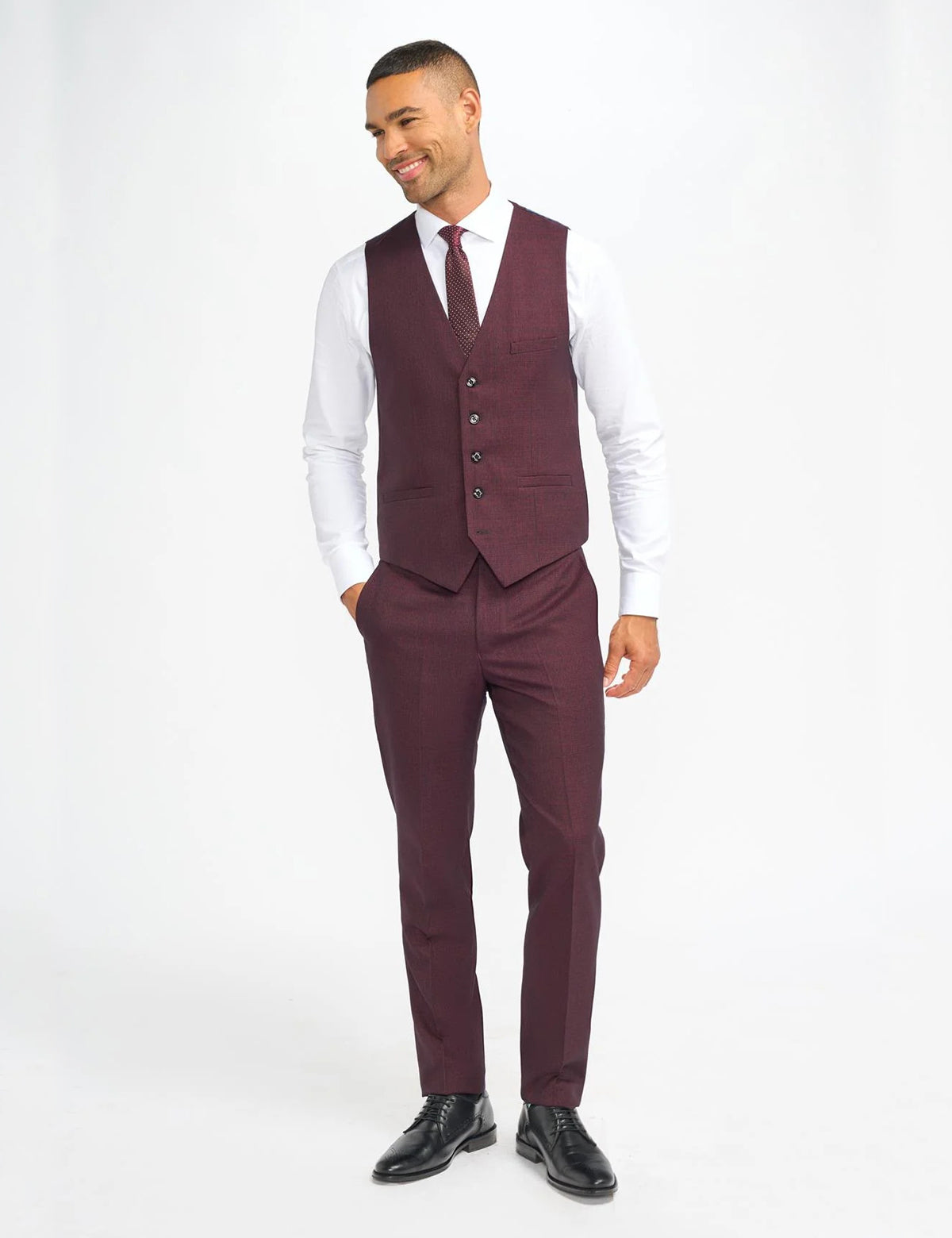 CARIDI MENS WINE 3 PIECE TAILORED CHECK SUIT CAVANI