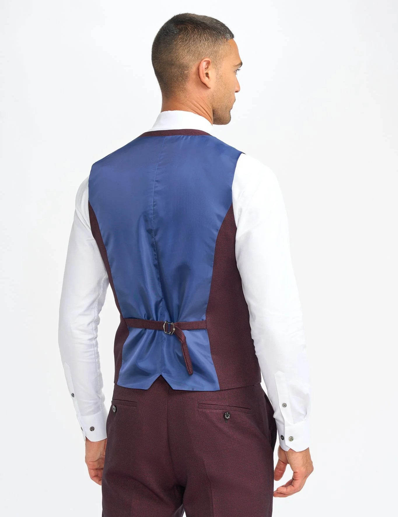 CARIDI MENS WINE 3 PIECE TAILORED CHECK SUIT CAVANI