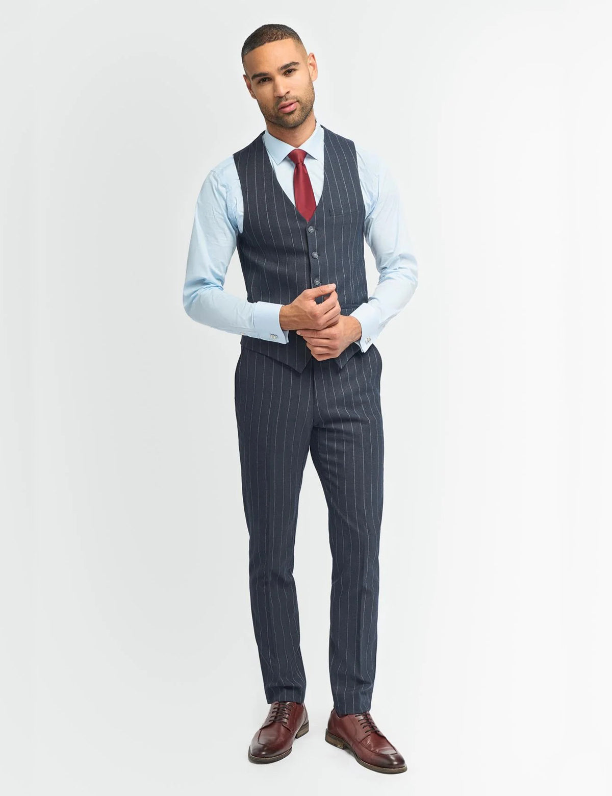 INVINCIBLE – NAVY 3 PIECE PINSTRIPE SUIT TAILORED FIT CAVANI