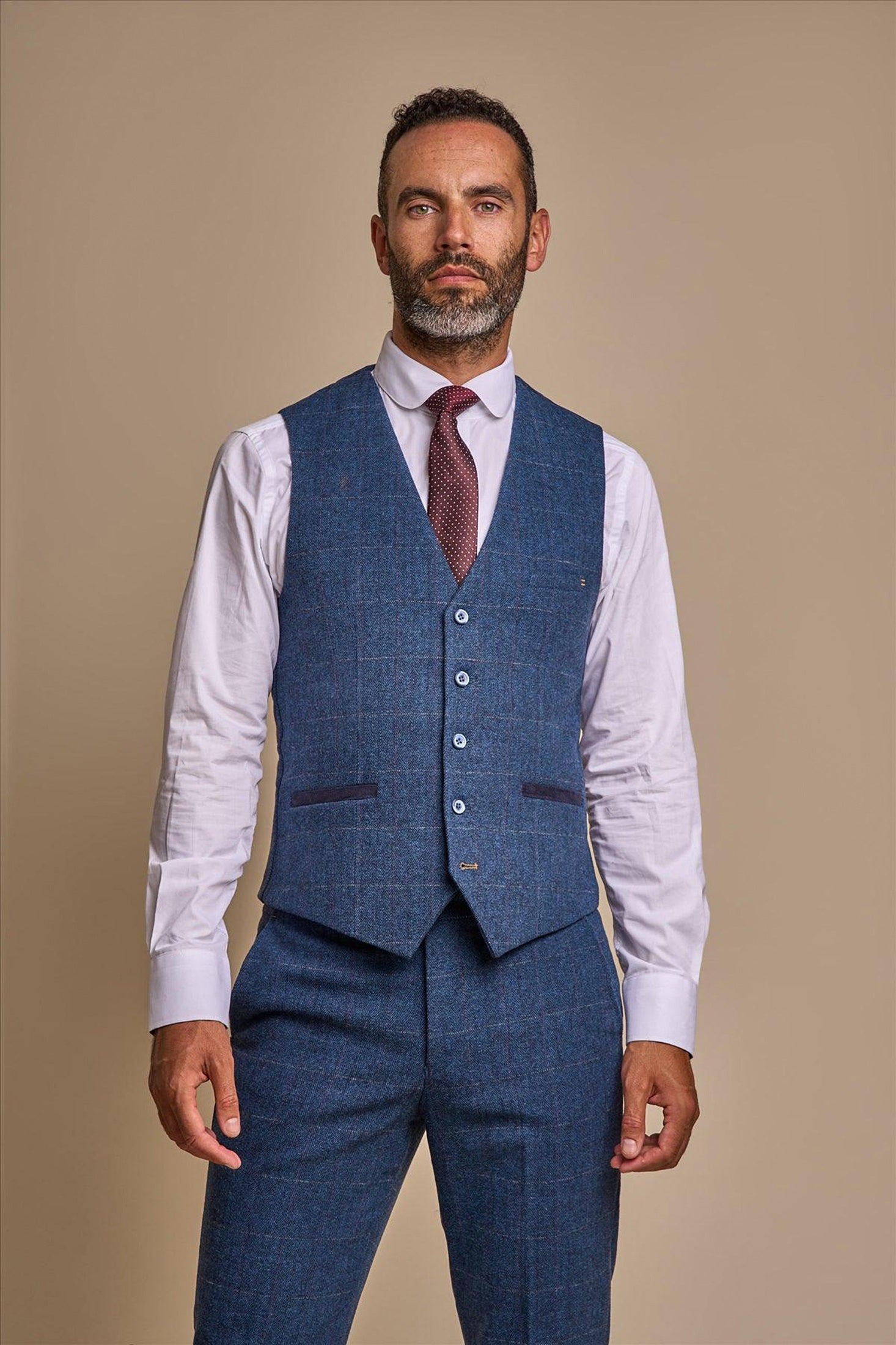 CARNEGI BLUE TWEED CHECK WAISTCOAT CAVANI