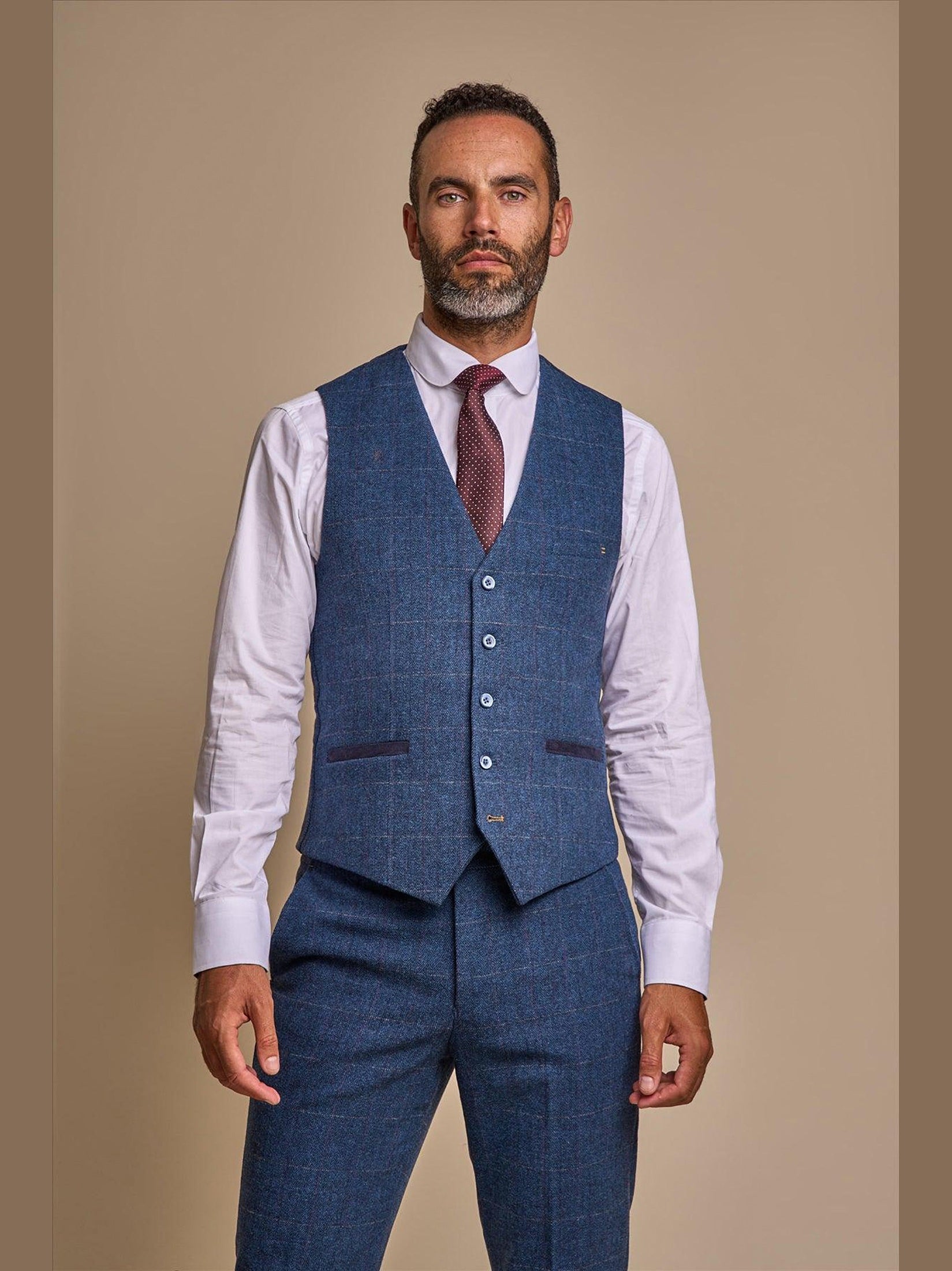 MENS CARNEGI NAVY TWEED THREE PIECE SUIT CAVANI