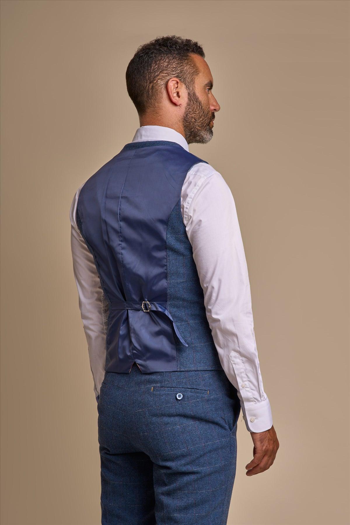 CARNEGI BLUE TWEED CHECK WAISTCOAT CAVANI
