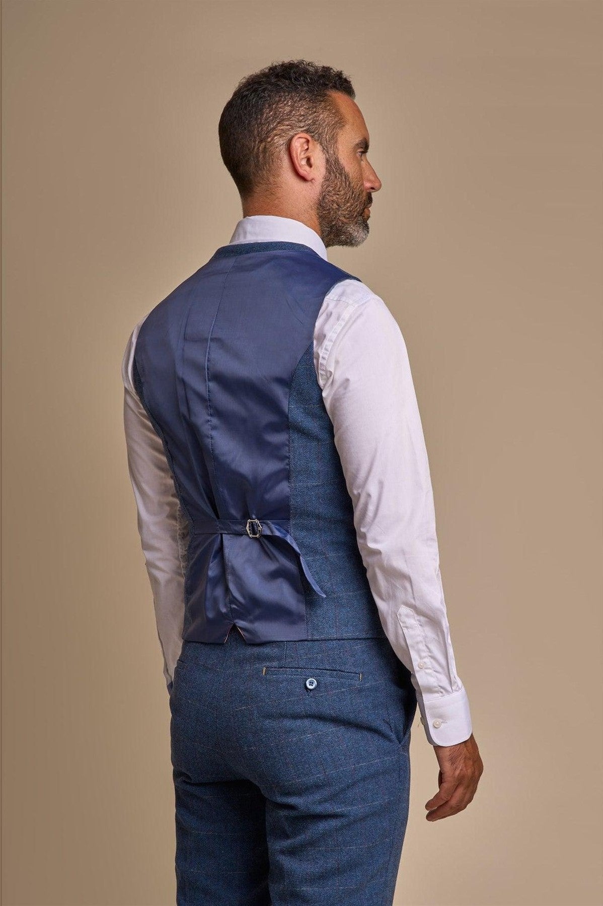 MENS CARNEGI NAVY TWEED THREE PIECE SUIT CAVANI