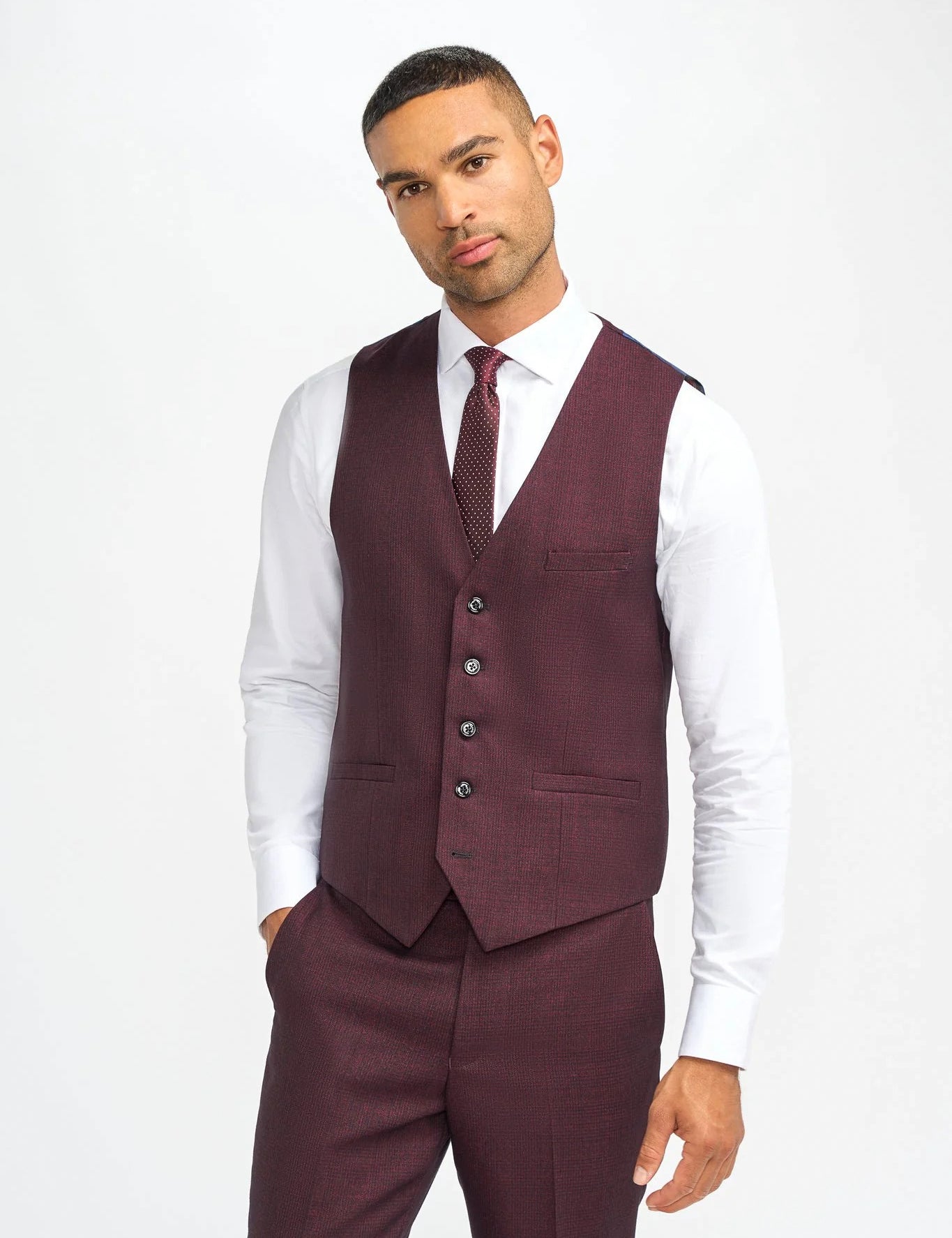 CAVANI – CARIDI MEN’S WINE CHECK WAISTCOAT CAVANI