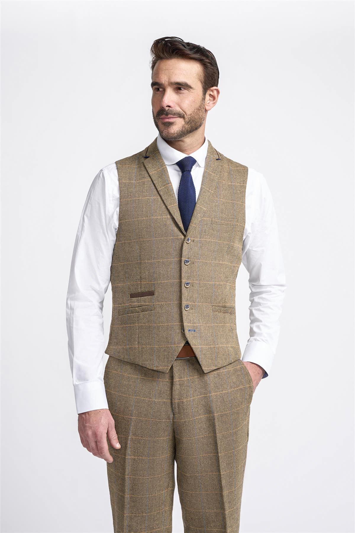 ALBERT BROWN TWEED CHECK WAISTCOAT CAVANI