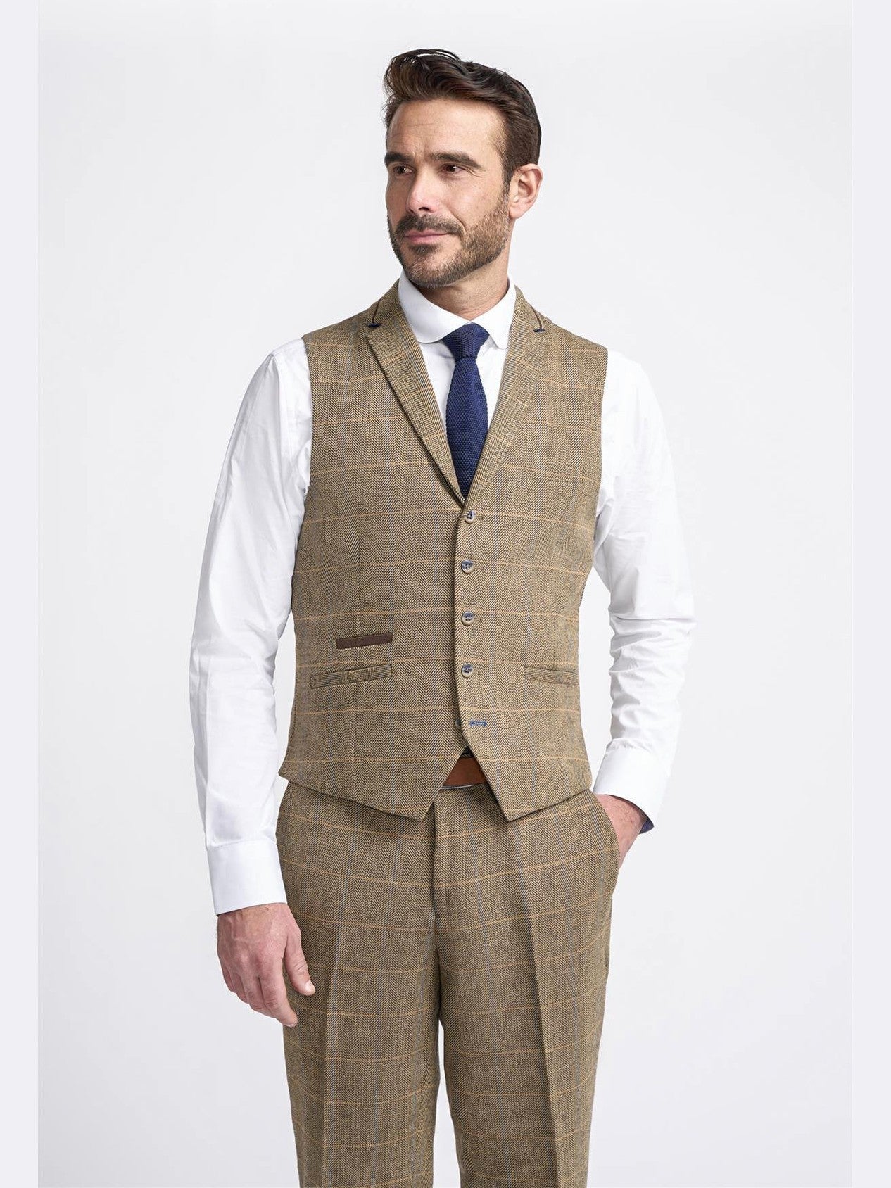 MENS ALBERT BROWN TWEED THREE PIECE SUIT CAVANI