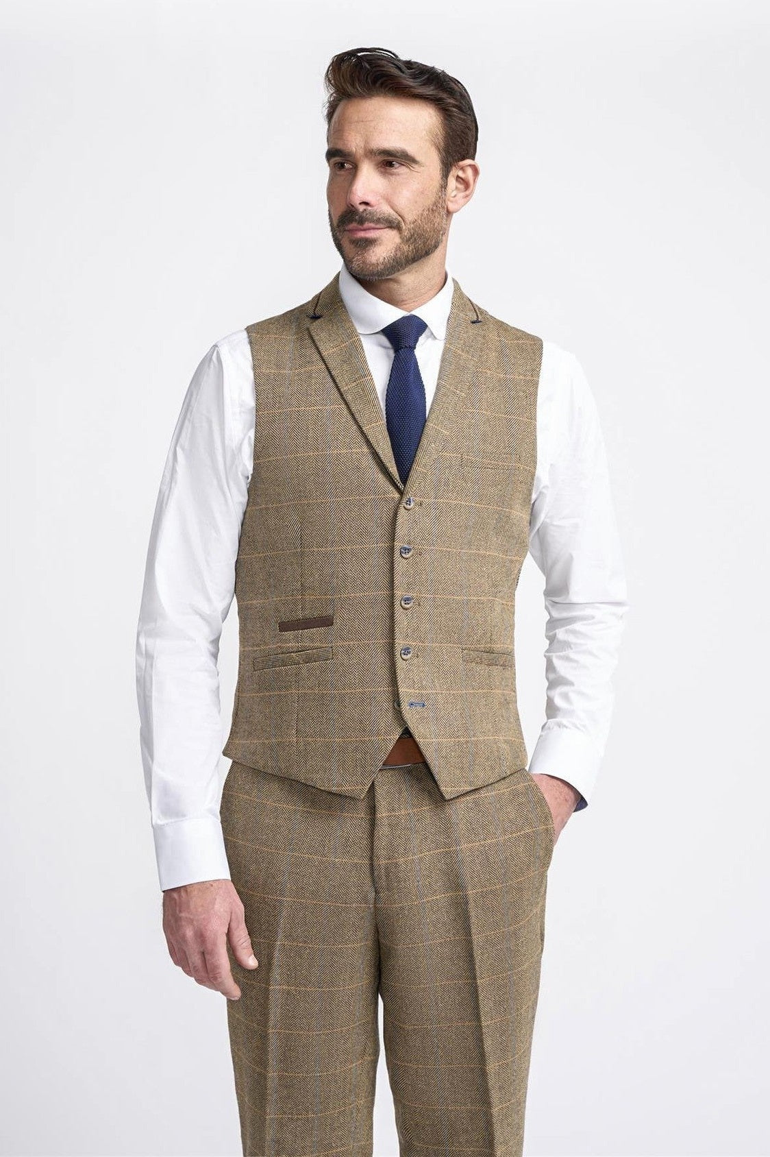 MENS ALBERT BROWN TWEED THREE PIECE SUIT CAVANI