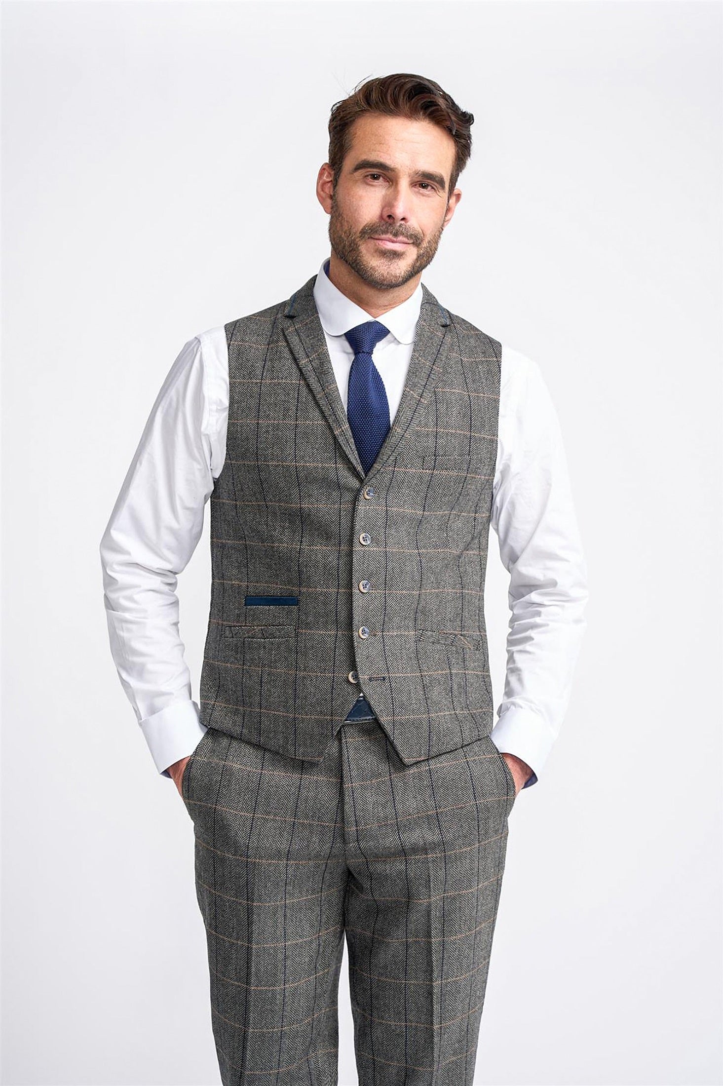 MENS ALBERT GREY TWEED THREE PIECE SUIT CAVANI