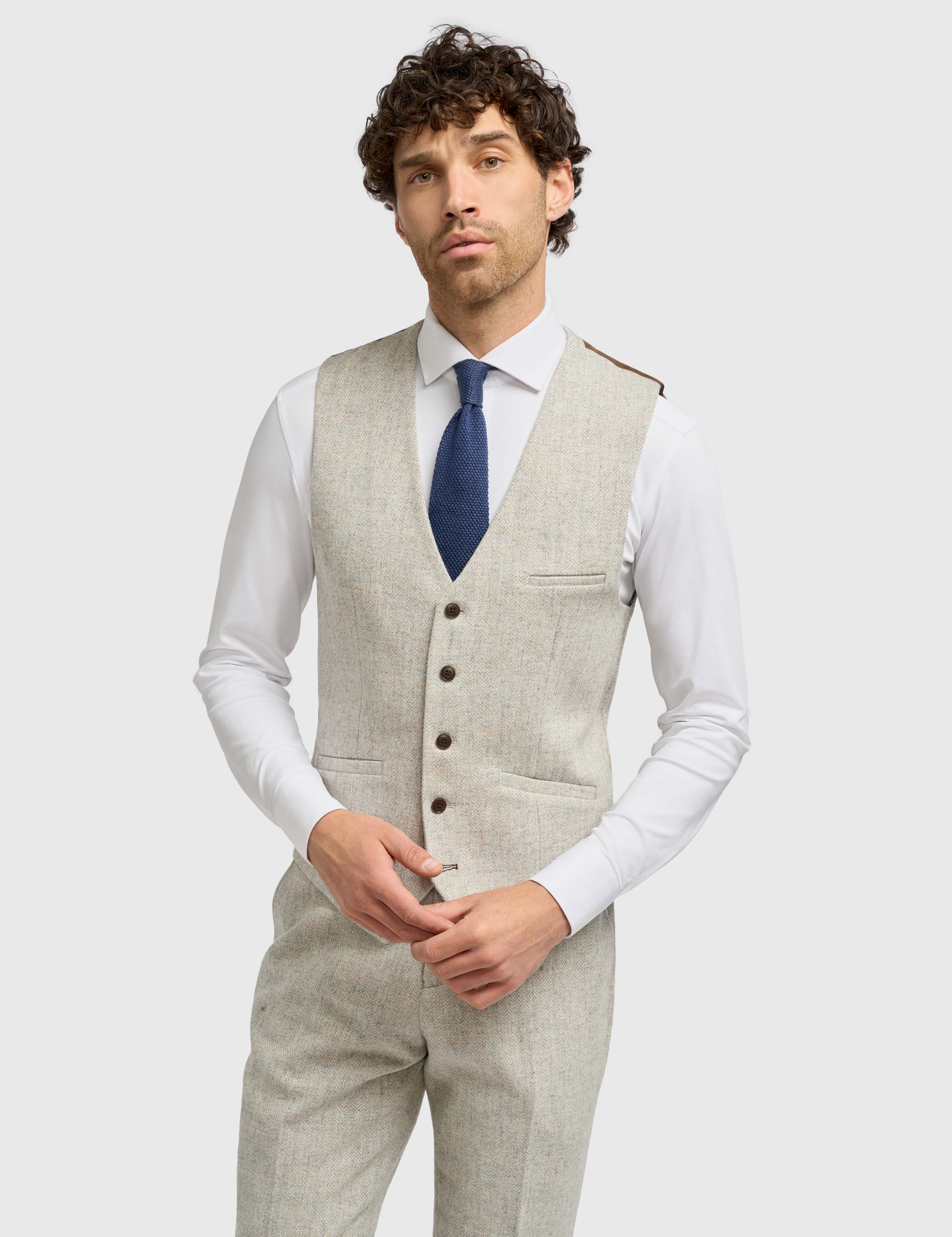 CAVANI – Thomas Pearl Grey Grey Wool Rich Herringbone Waistcoat