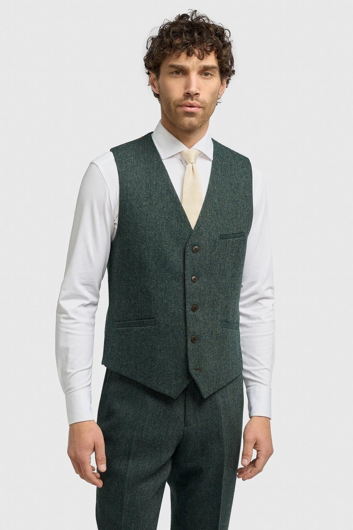 CAVANI – Thomas Olive Green Herringbone Waistcoat