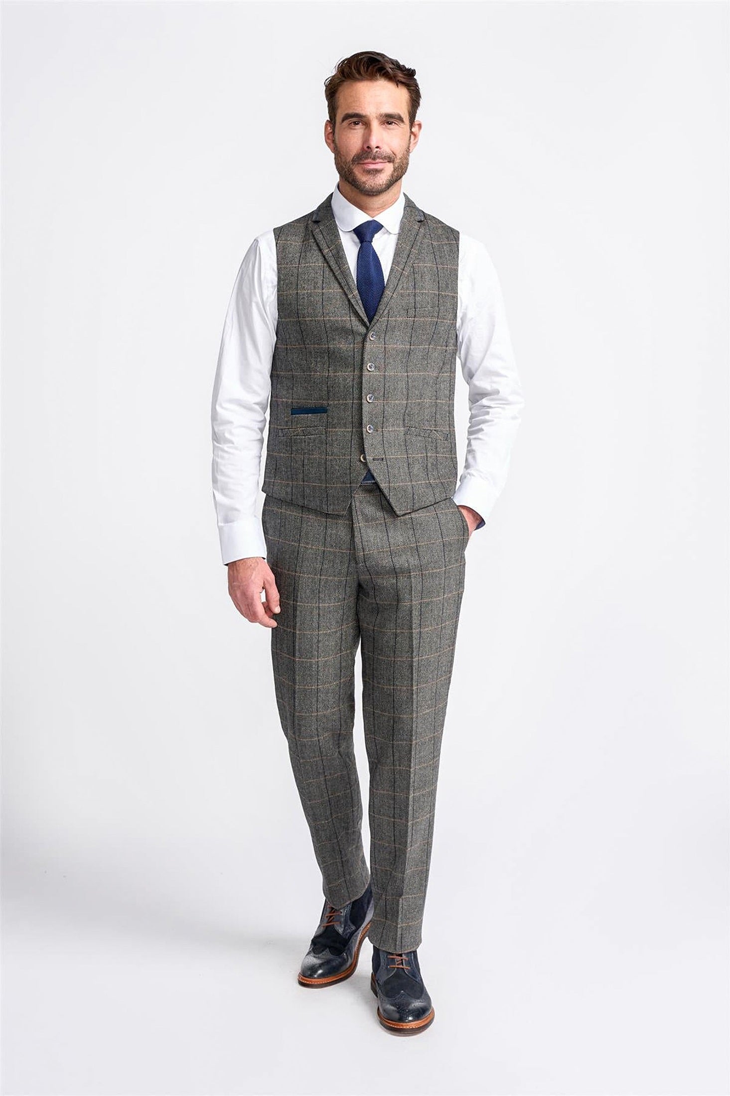 MENS ALBERT GREY TWEED THREE PIECE SUIT CAVANI