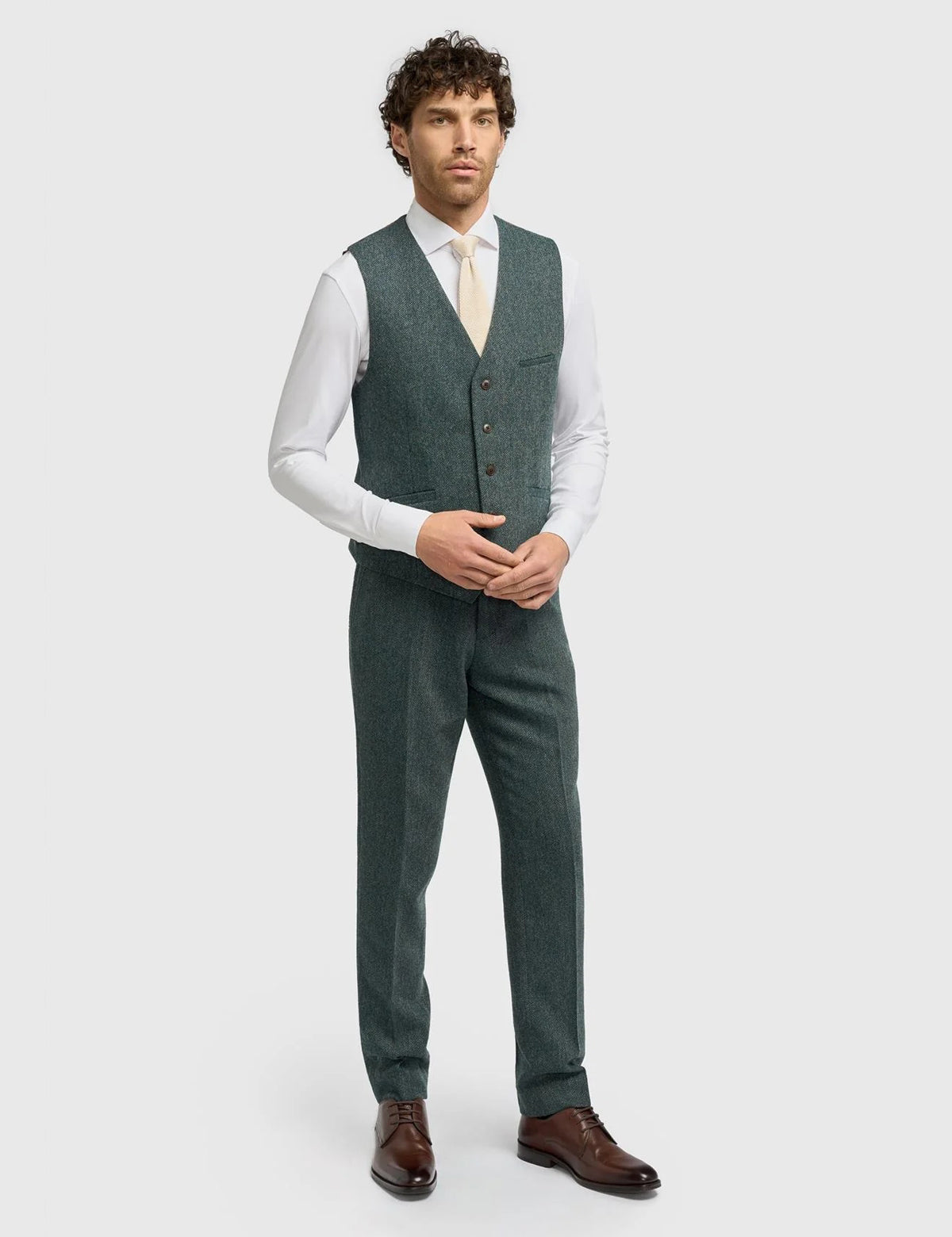 CAVANI – Thomas Olive Green Herringbone Waistcoat