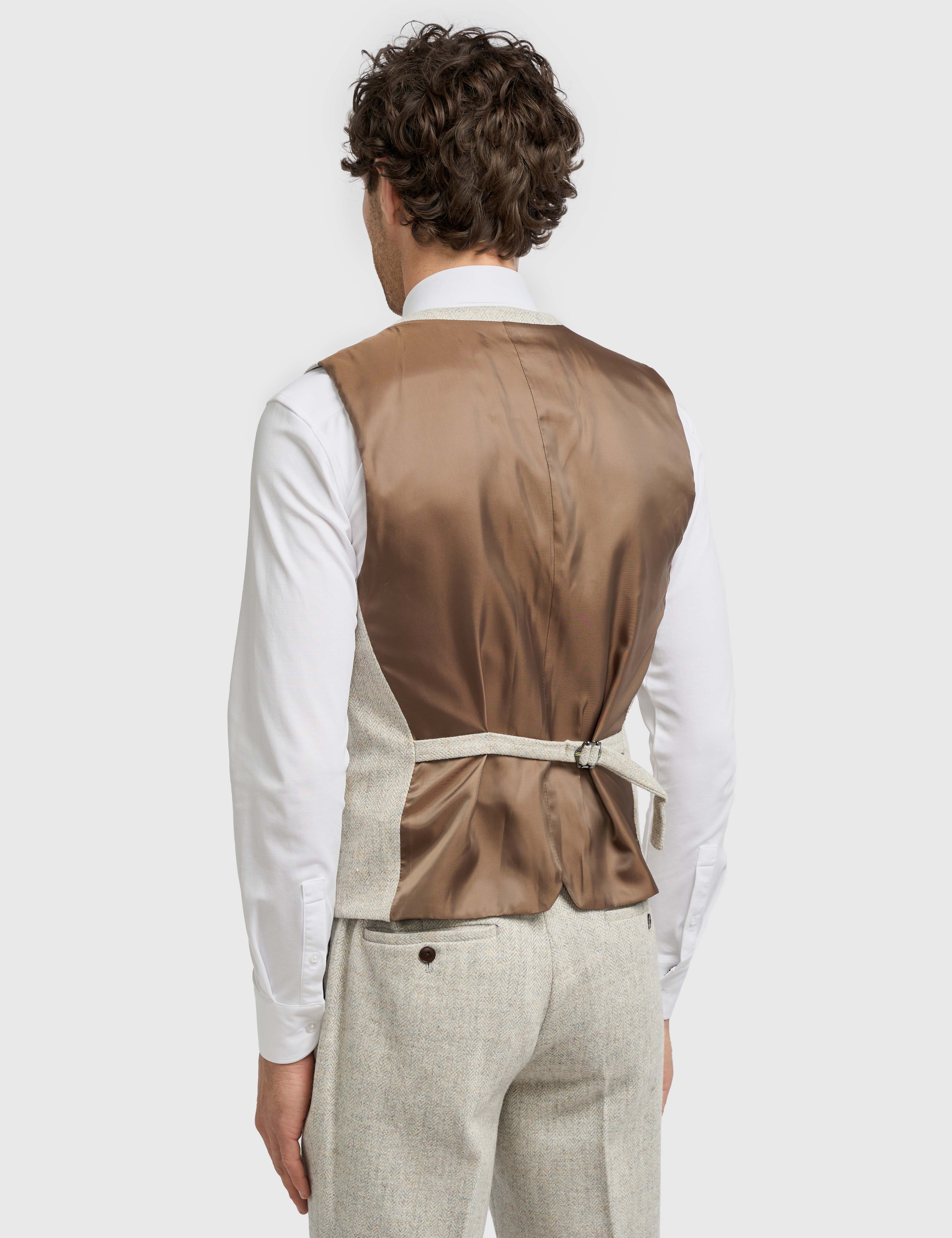 CAVANI – Thomas Pearl Grey Grey Wool Rich Herringbone Waistcoat